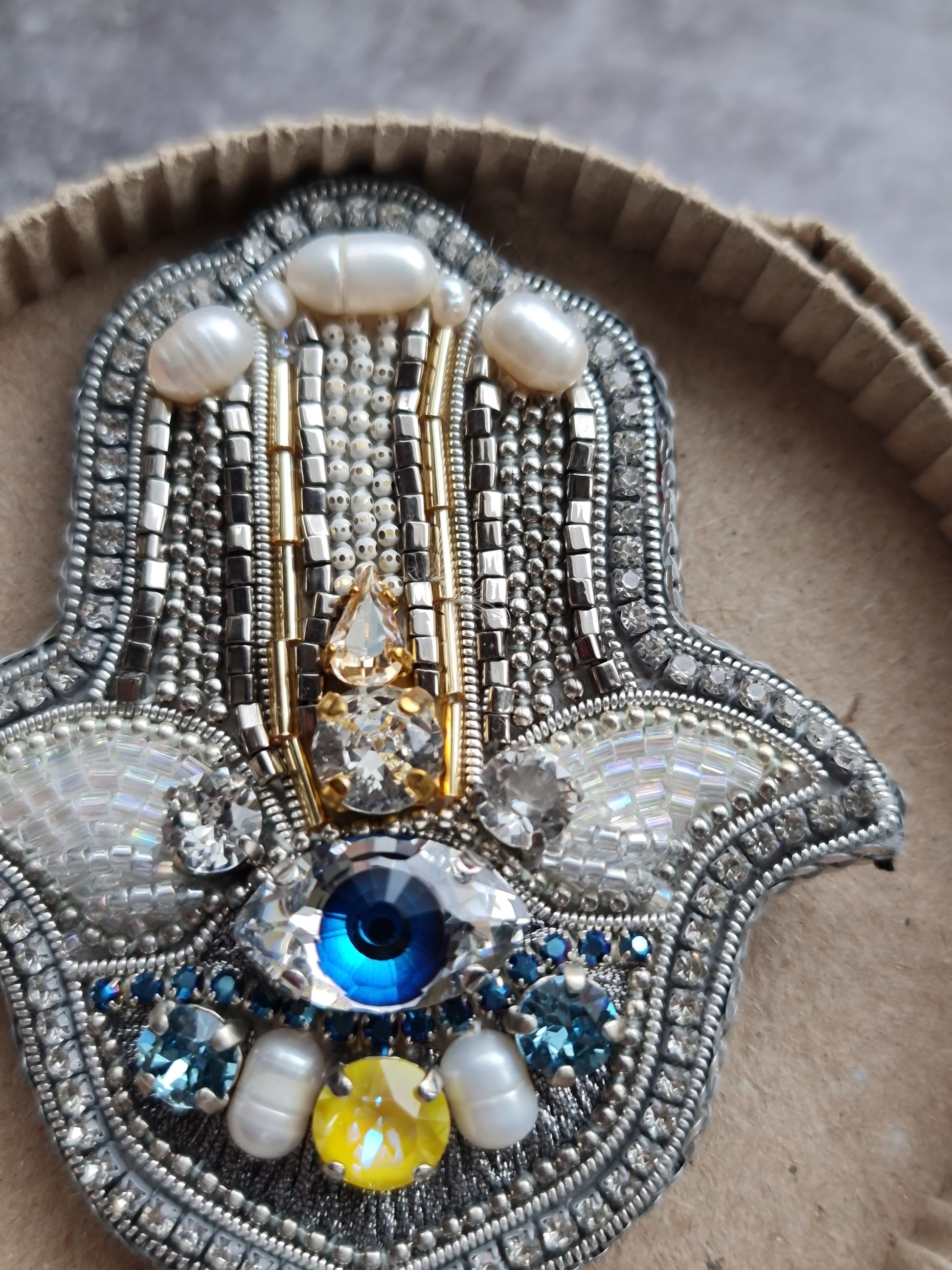 Hamsa Hand Beaded Brooch