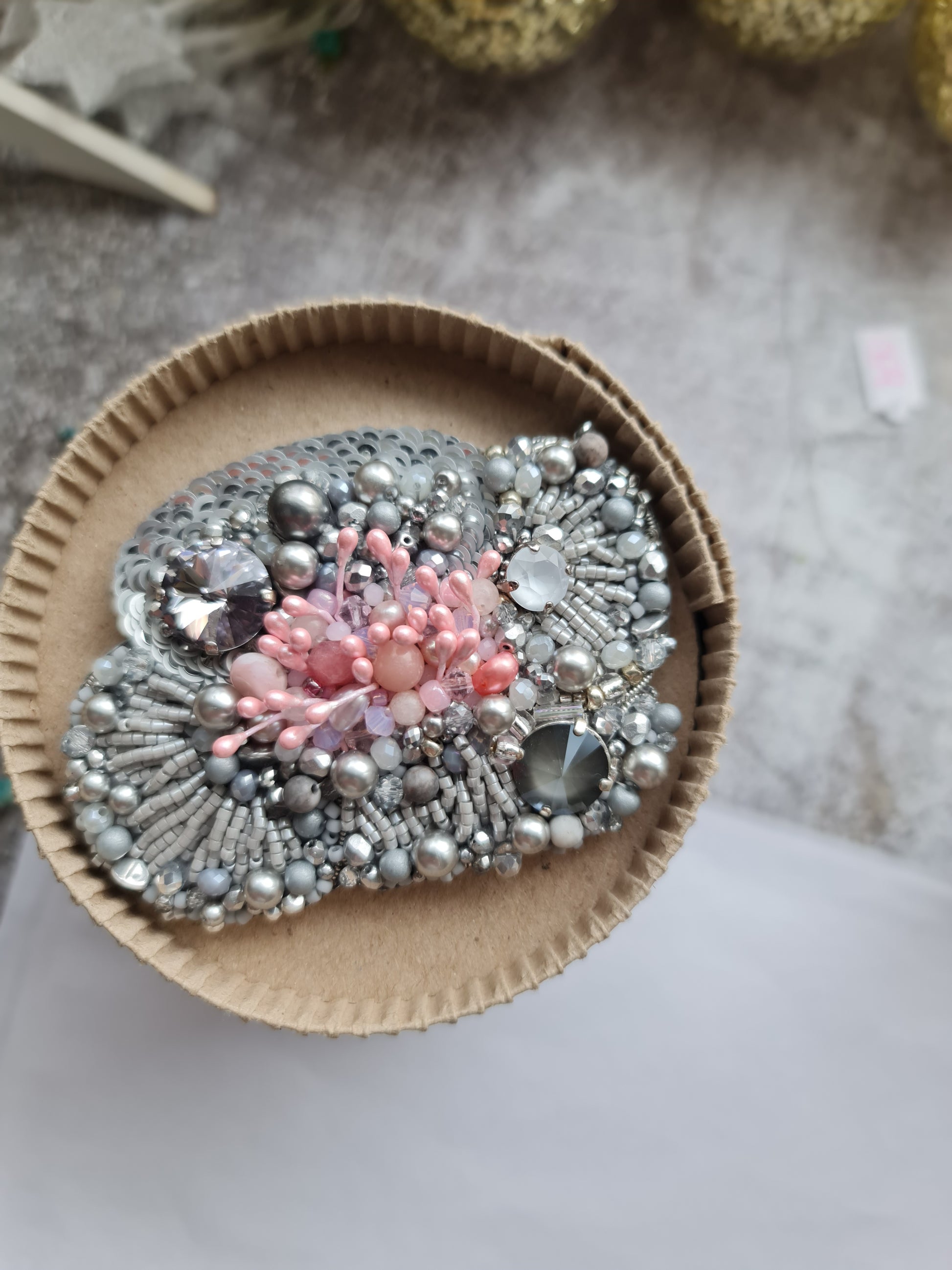 Poppy Flower Beaded Brooch