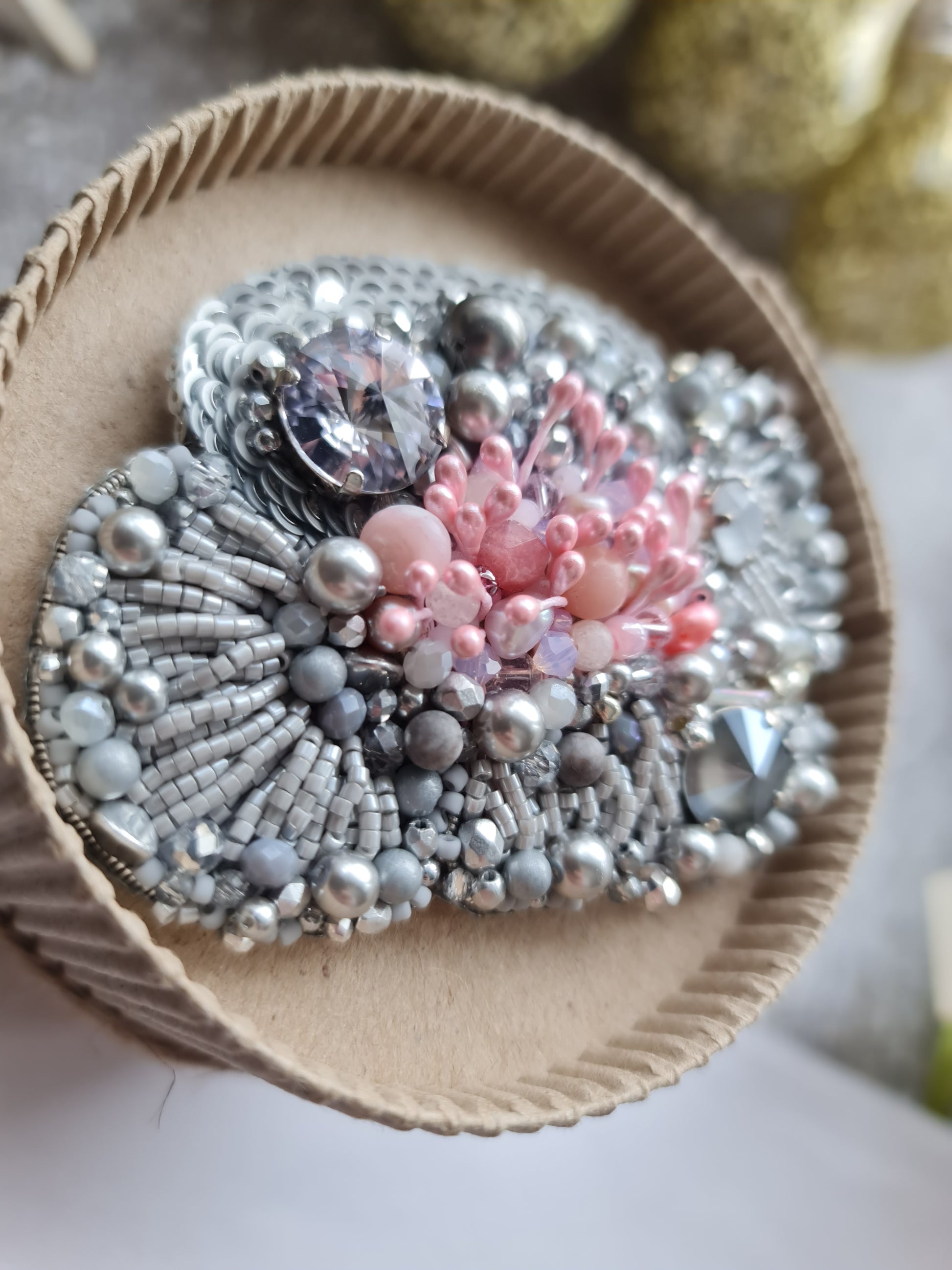Poppy Flower Beaded Brooch