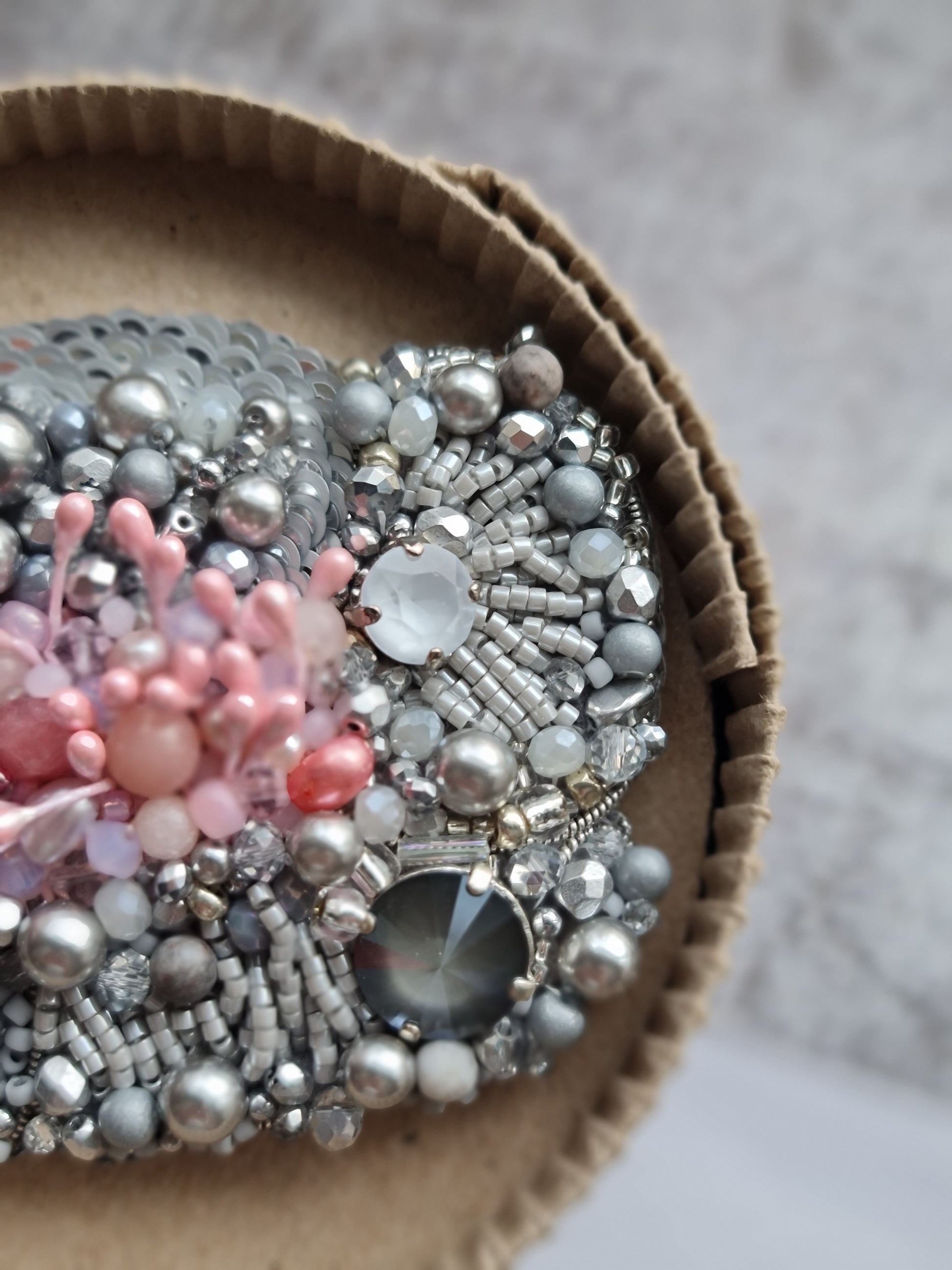 Poppy Flower Beaded Brooch