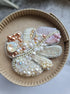 Monstera leaf beaded brooch or keychain hand embroidered with ivory blush pearls crystals and bead details
