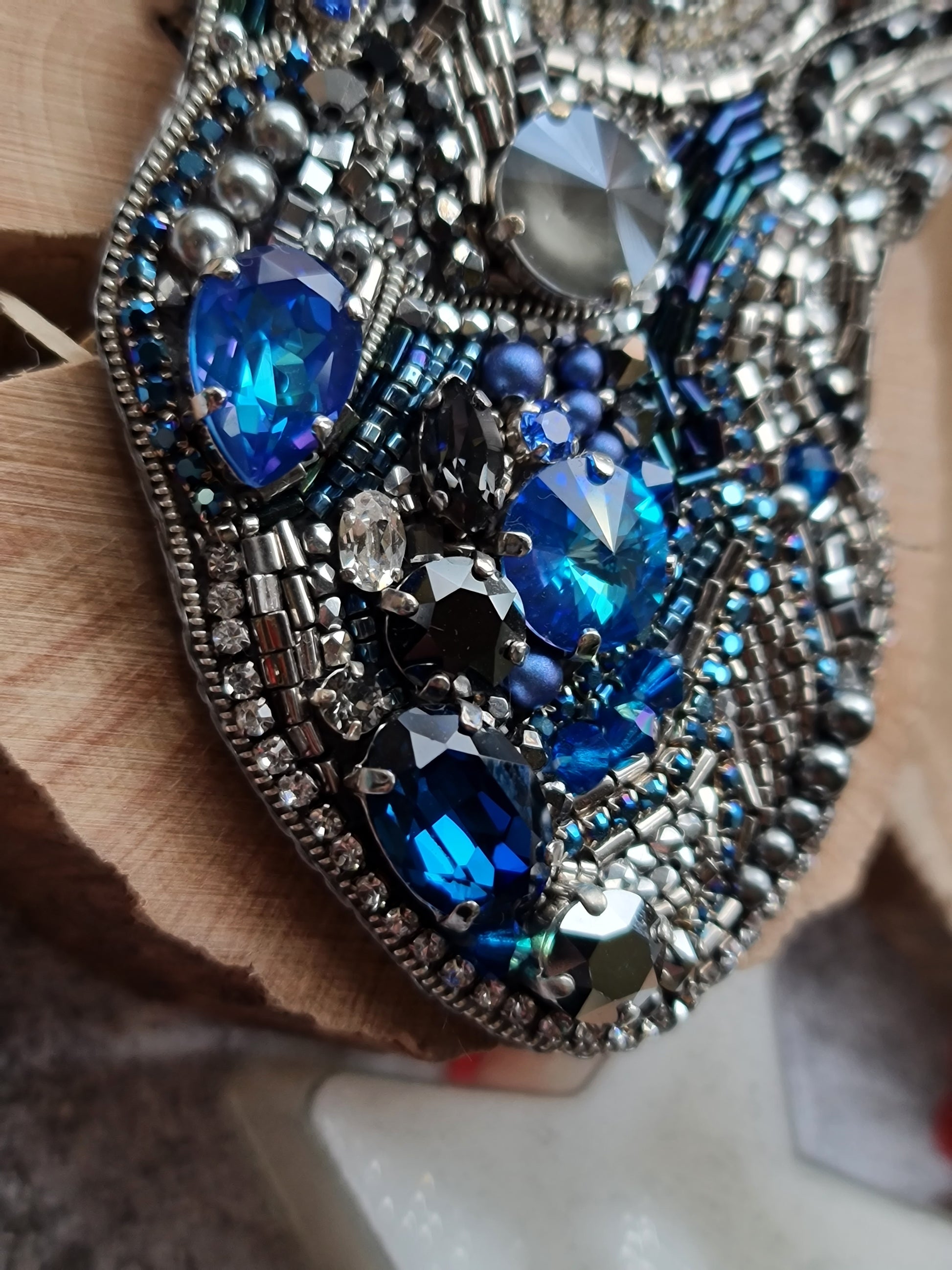 Blue Anatomical Heart Beaded Brooch