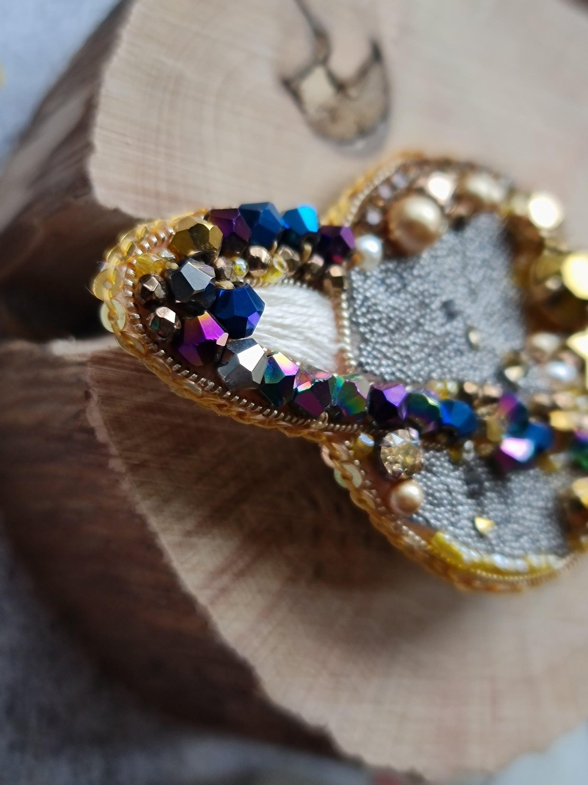 Saturn Planet Beaded Brooch