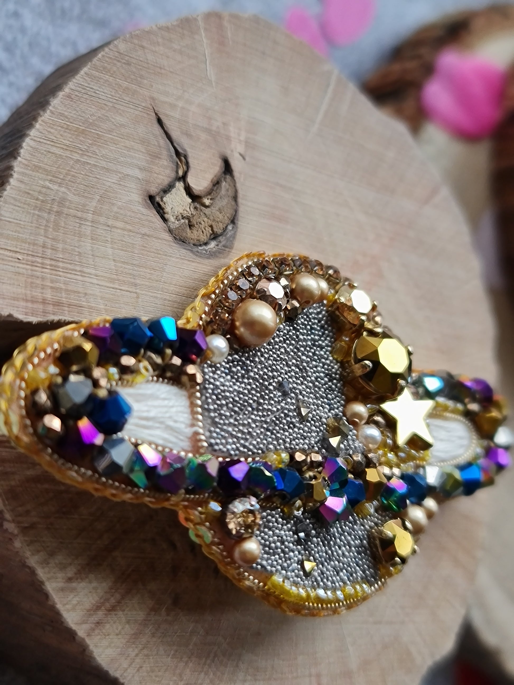Saturn Planet Beaded Brooch