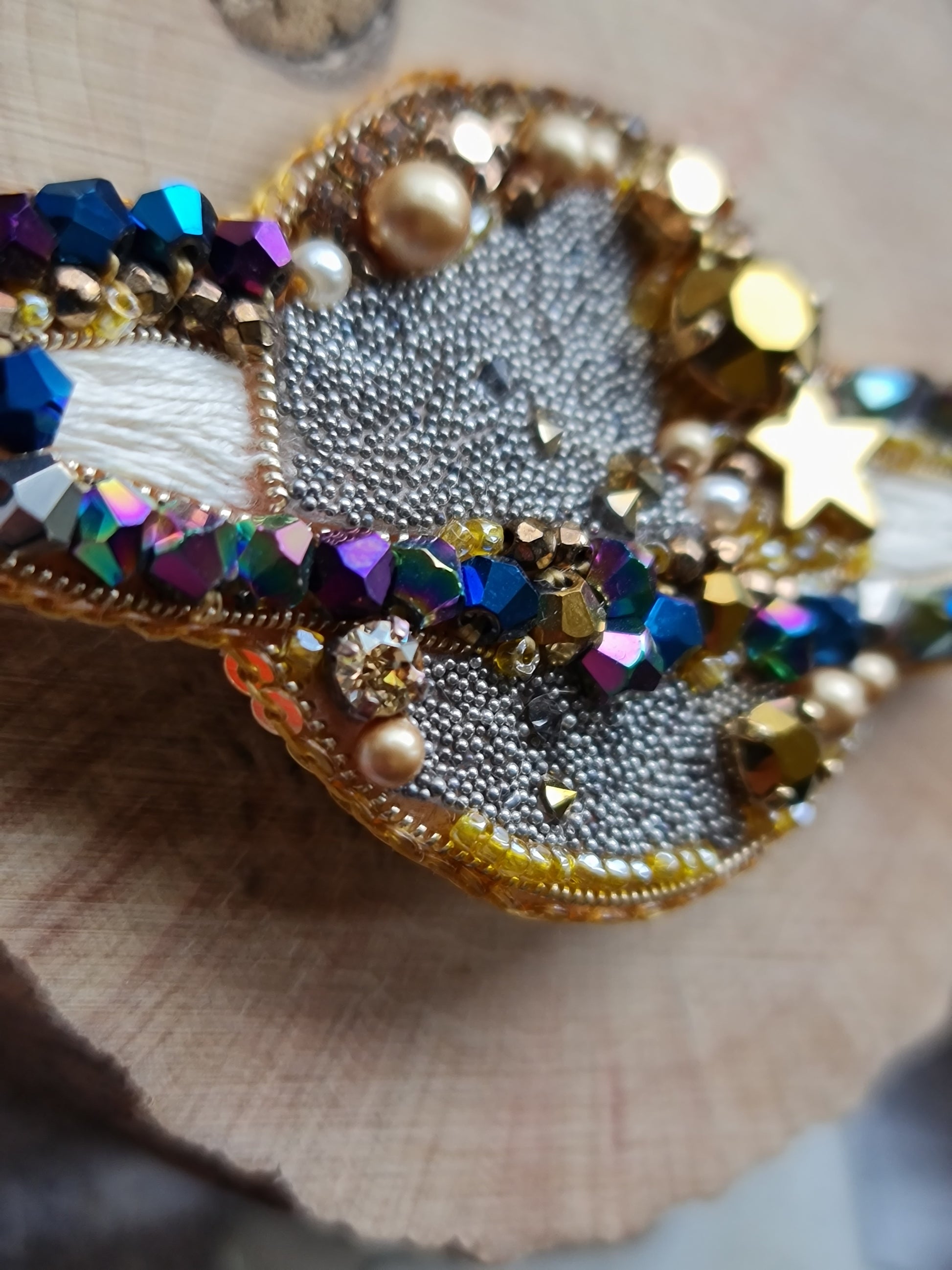 Saturn Planet Beaded Brooch