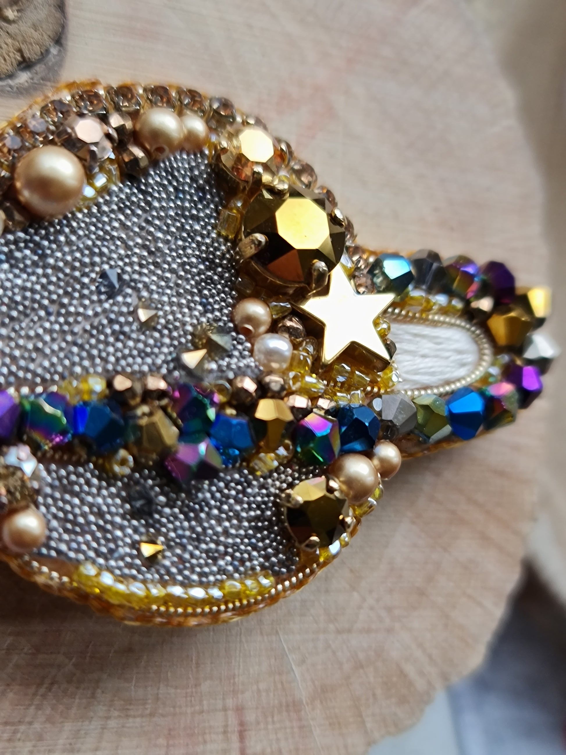 Saturn Planet Beaded Brooch