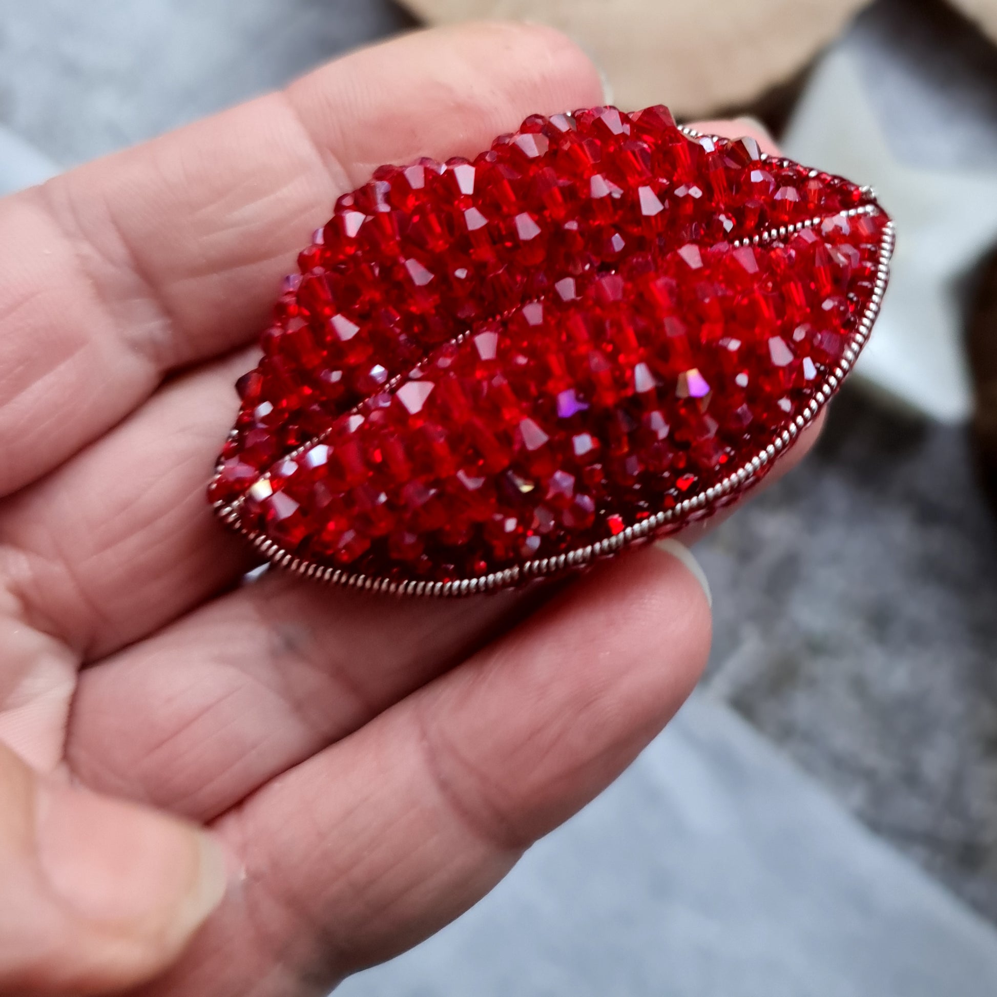 Red Lips Beaded Brooch