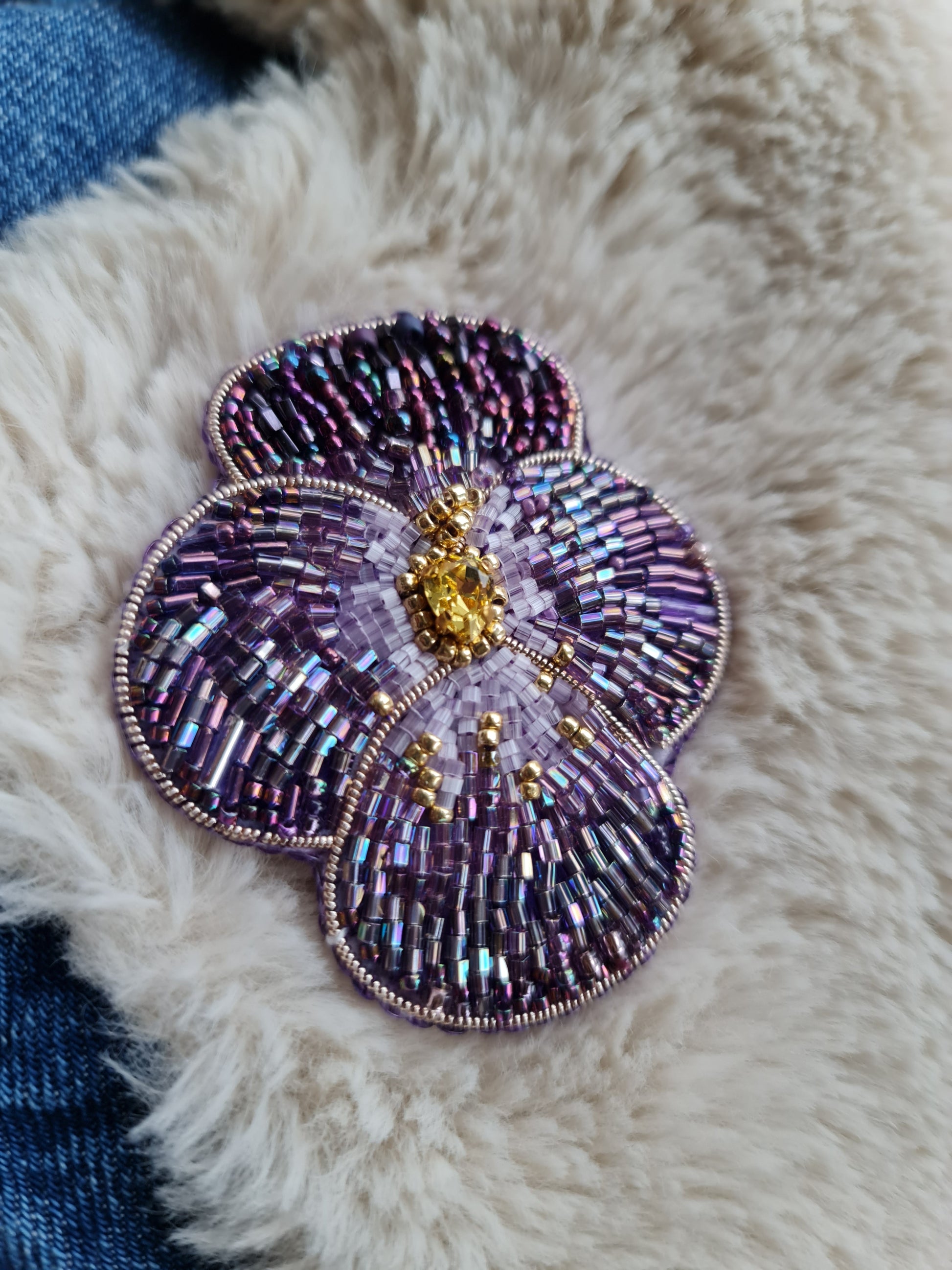 Pansies beaded brooch, flower nature jewelry, valentine gift