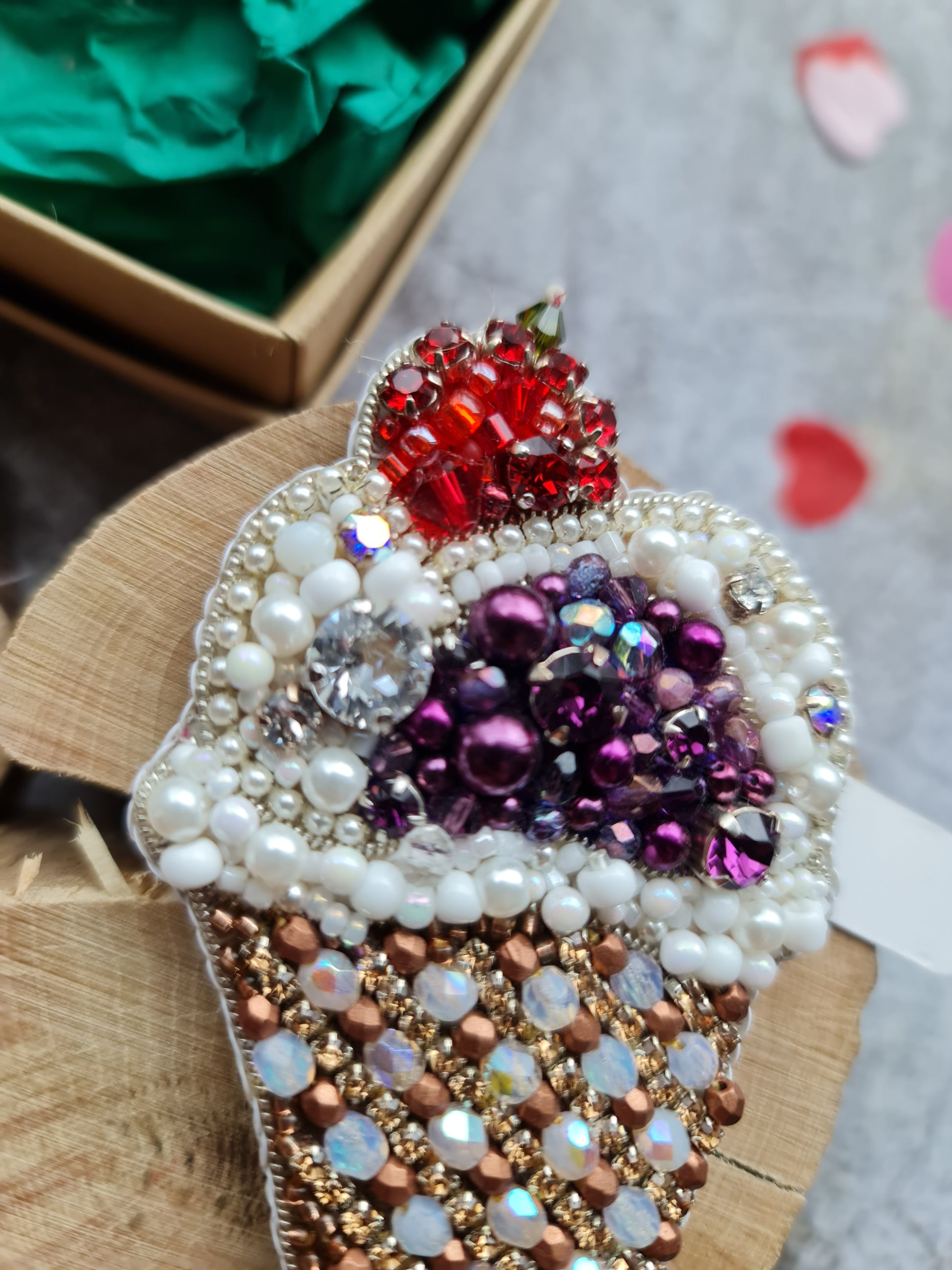 Ice Cream Cone Beaded Brooch