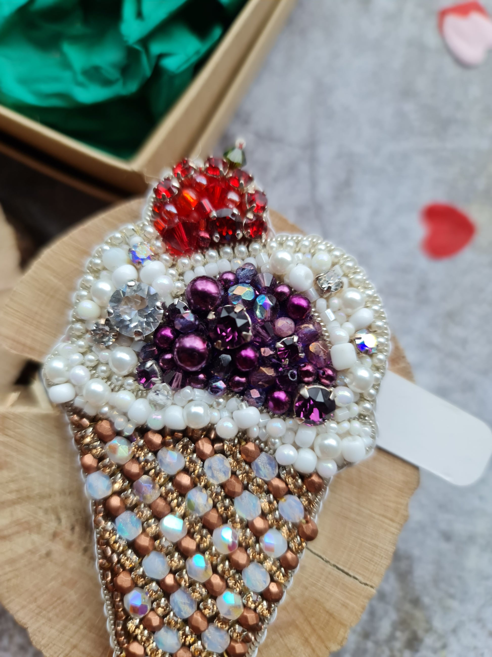Ice Cream Cone Beaded Brooch