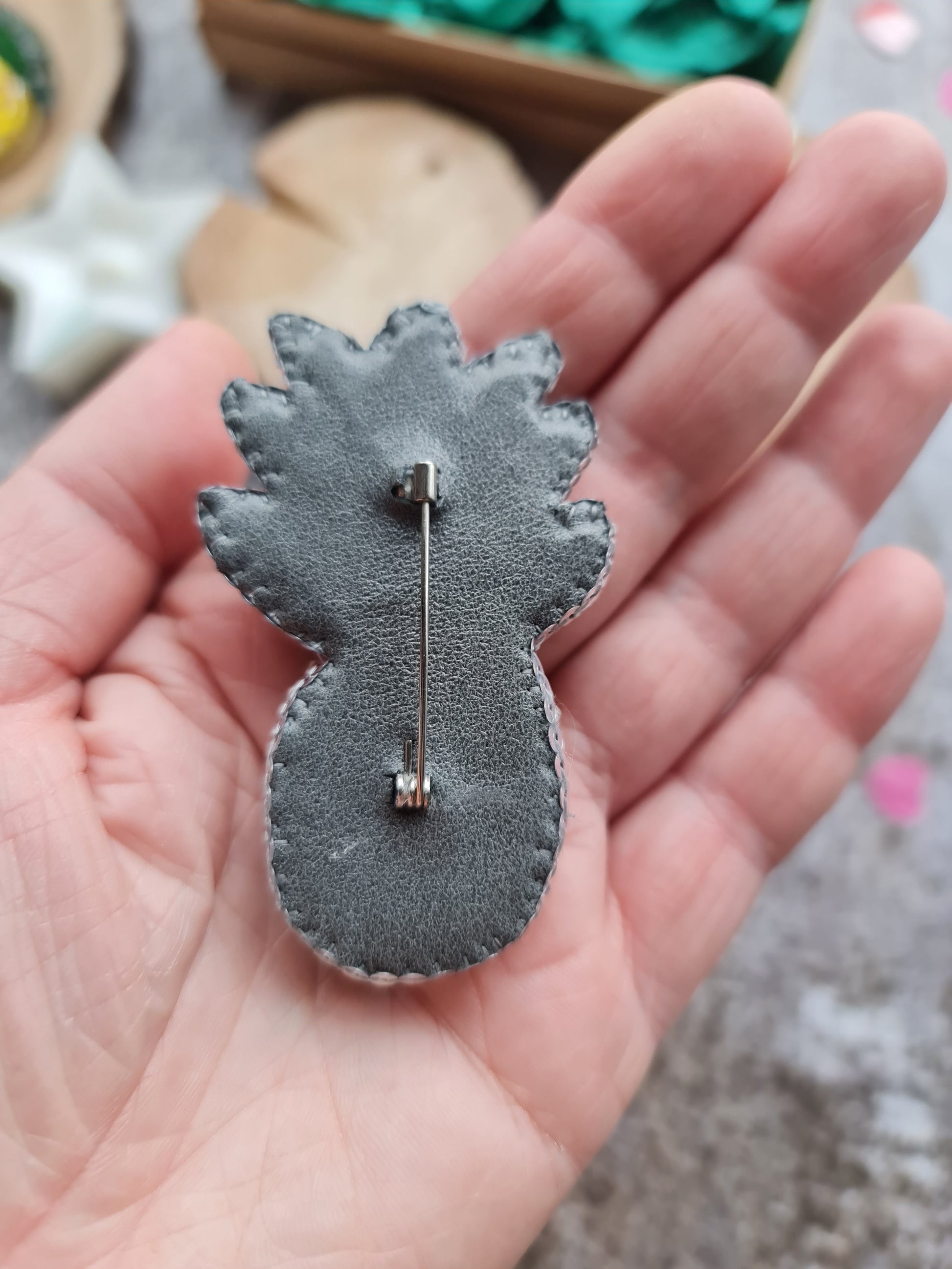 Silver Blue Pineapple Beaded Brooch
