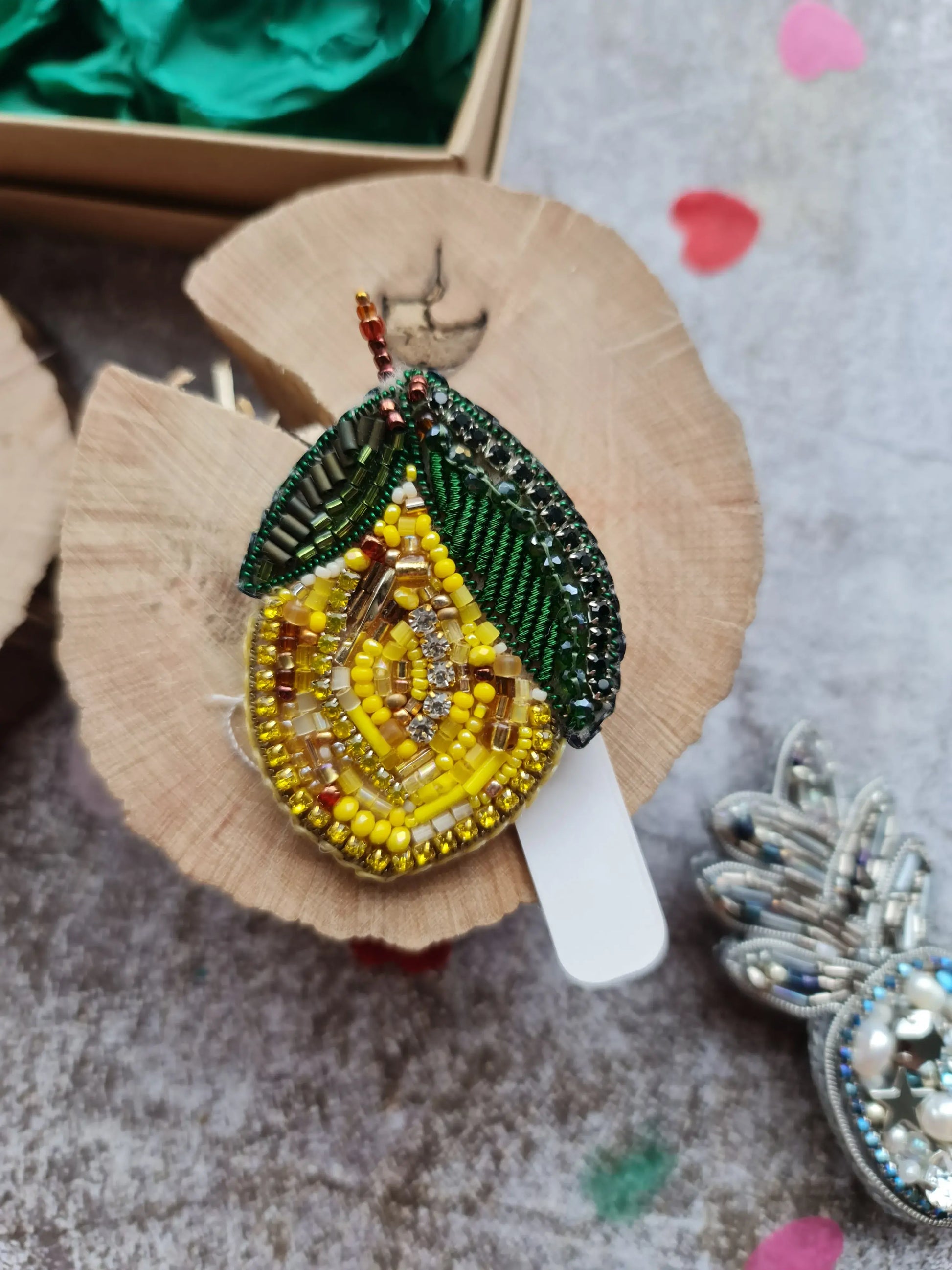 Lemon Beaded Brooch