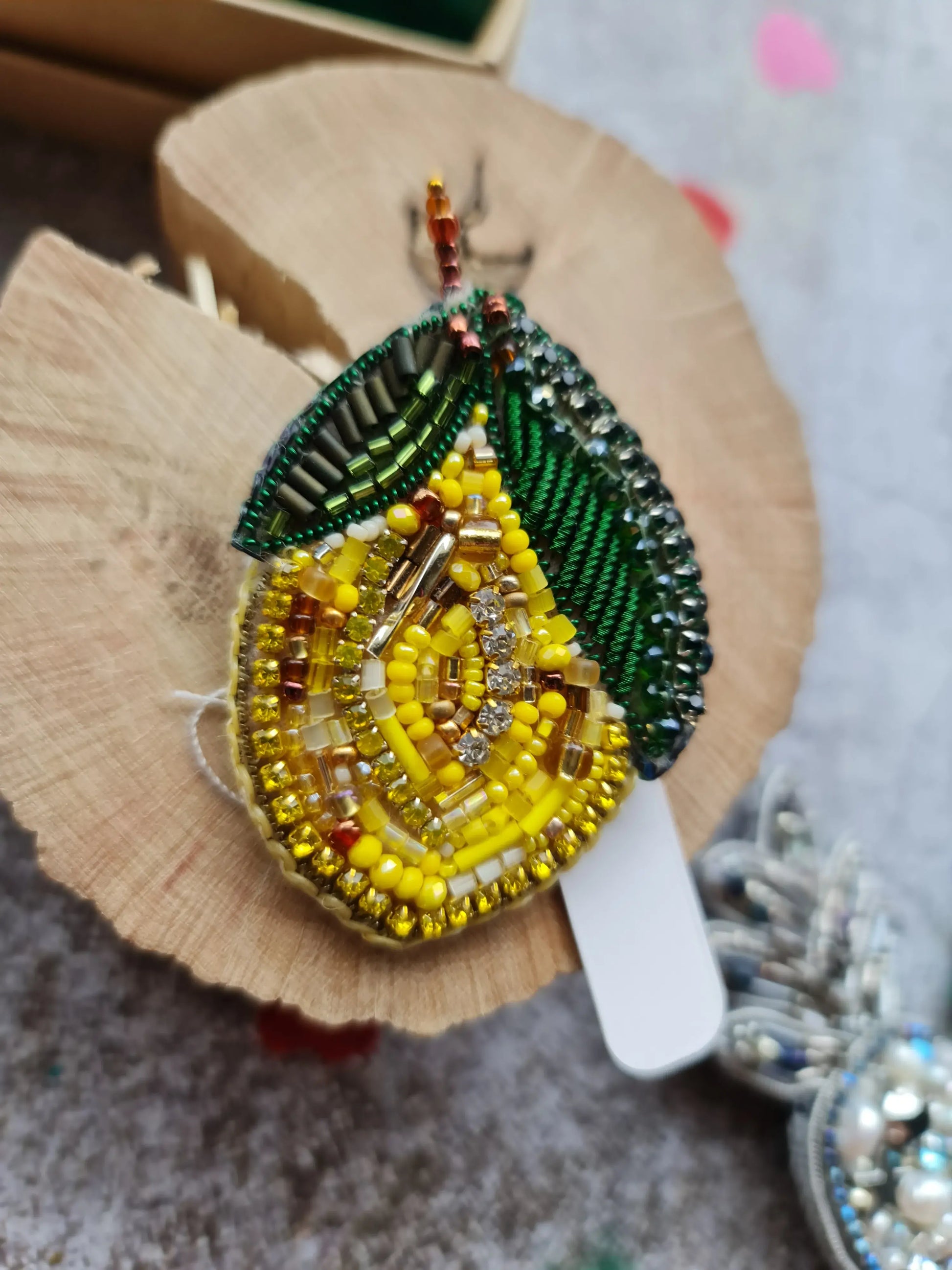 Lemon Beaded Brooch