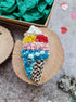 Ice cream beaded brooch hand embroidered with colorful beads and waffle cone details
