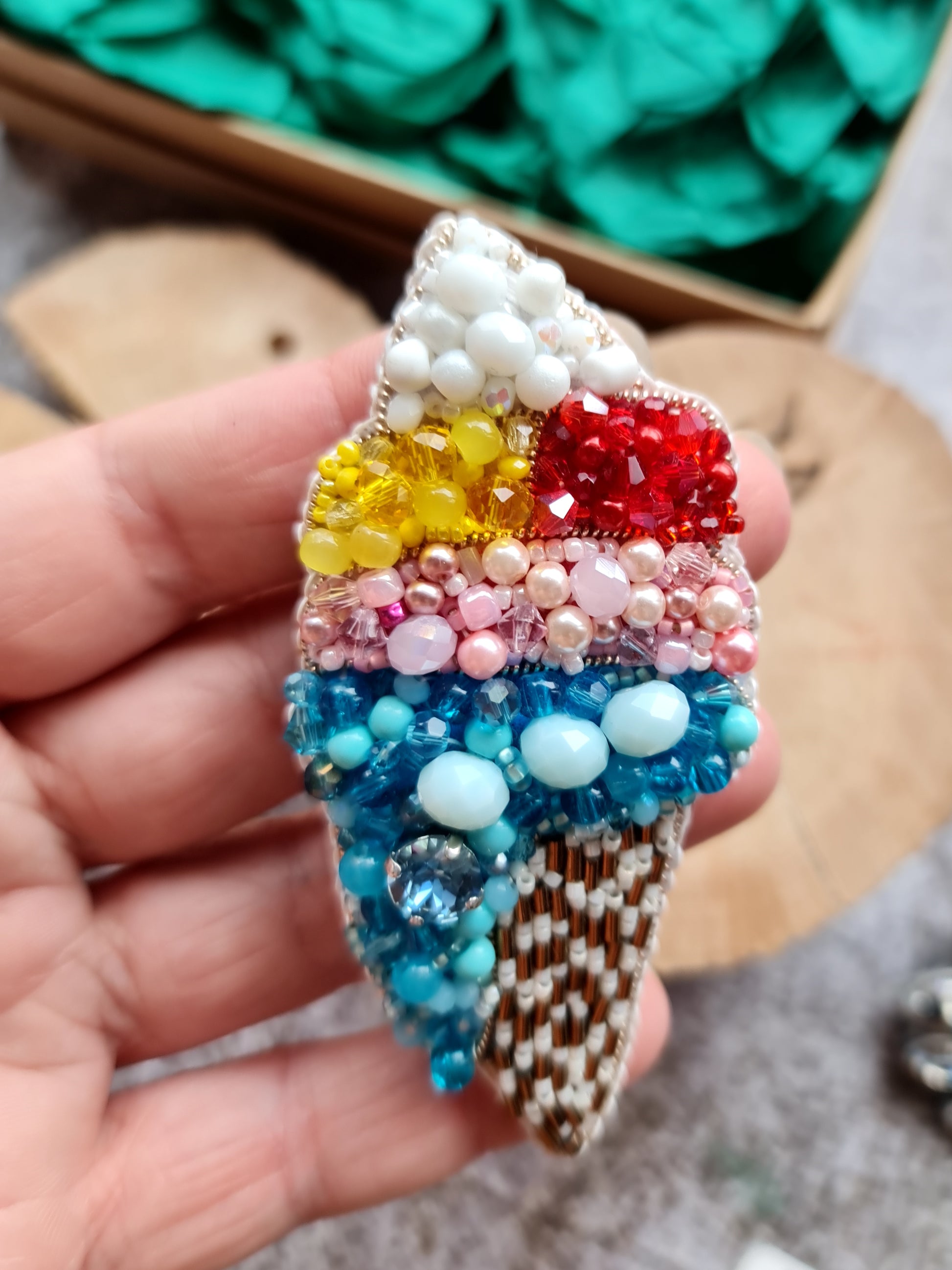 Ice Cream Beaded Brooch