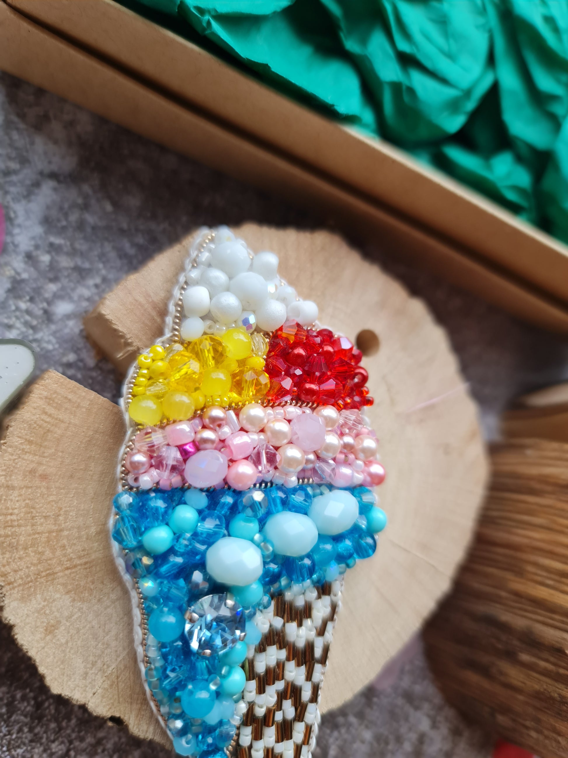 Ice Cream Beaded Brooch