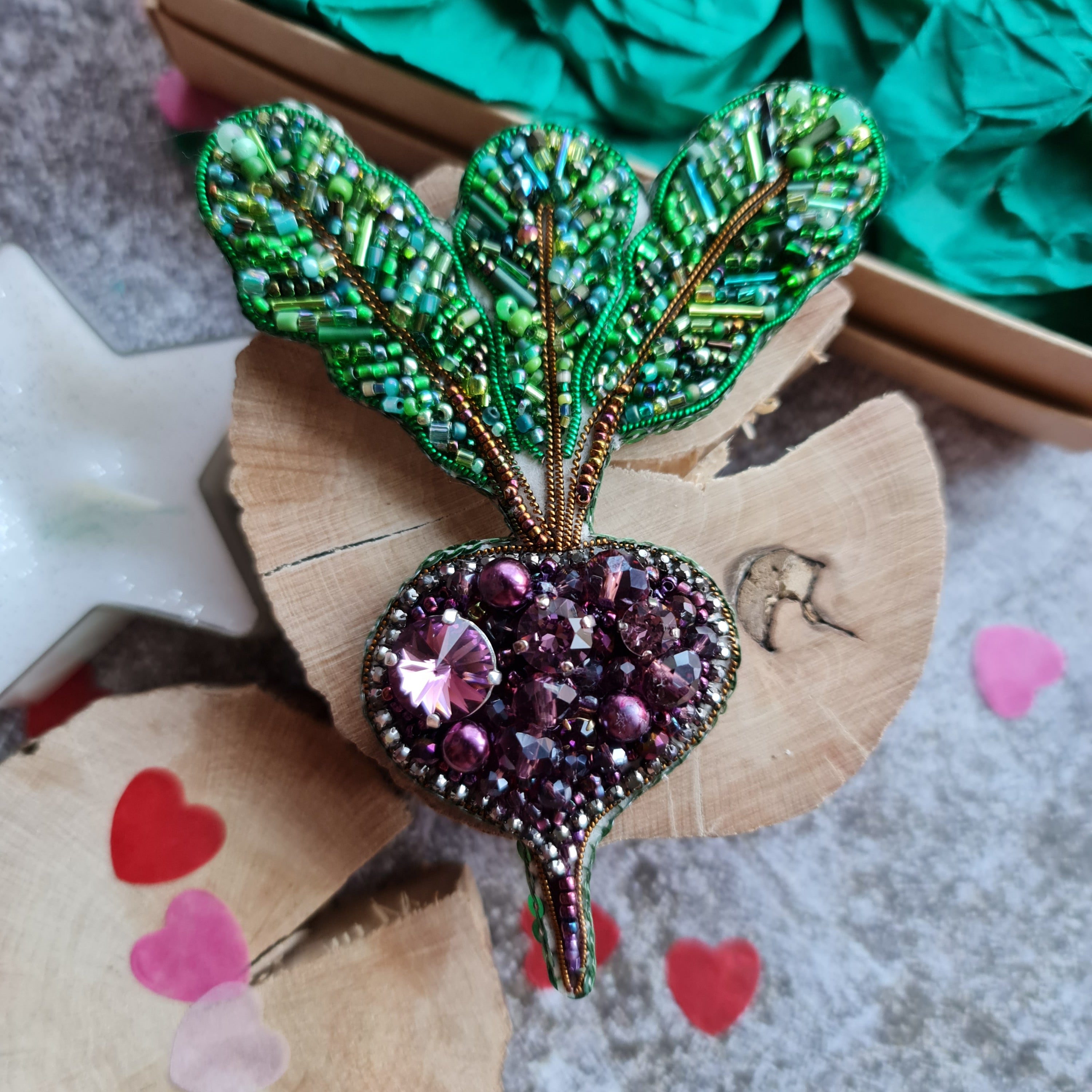 Gardener gift Purple Beet Crystal Pin, Vegetable Handmade jewelry Brooch