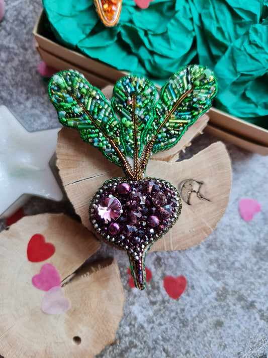 Gardener gift Purple Beet Crystal Pin, Vegetable Handmade jewelry Brooch