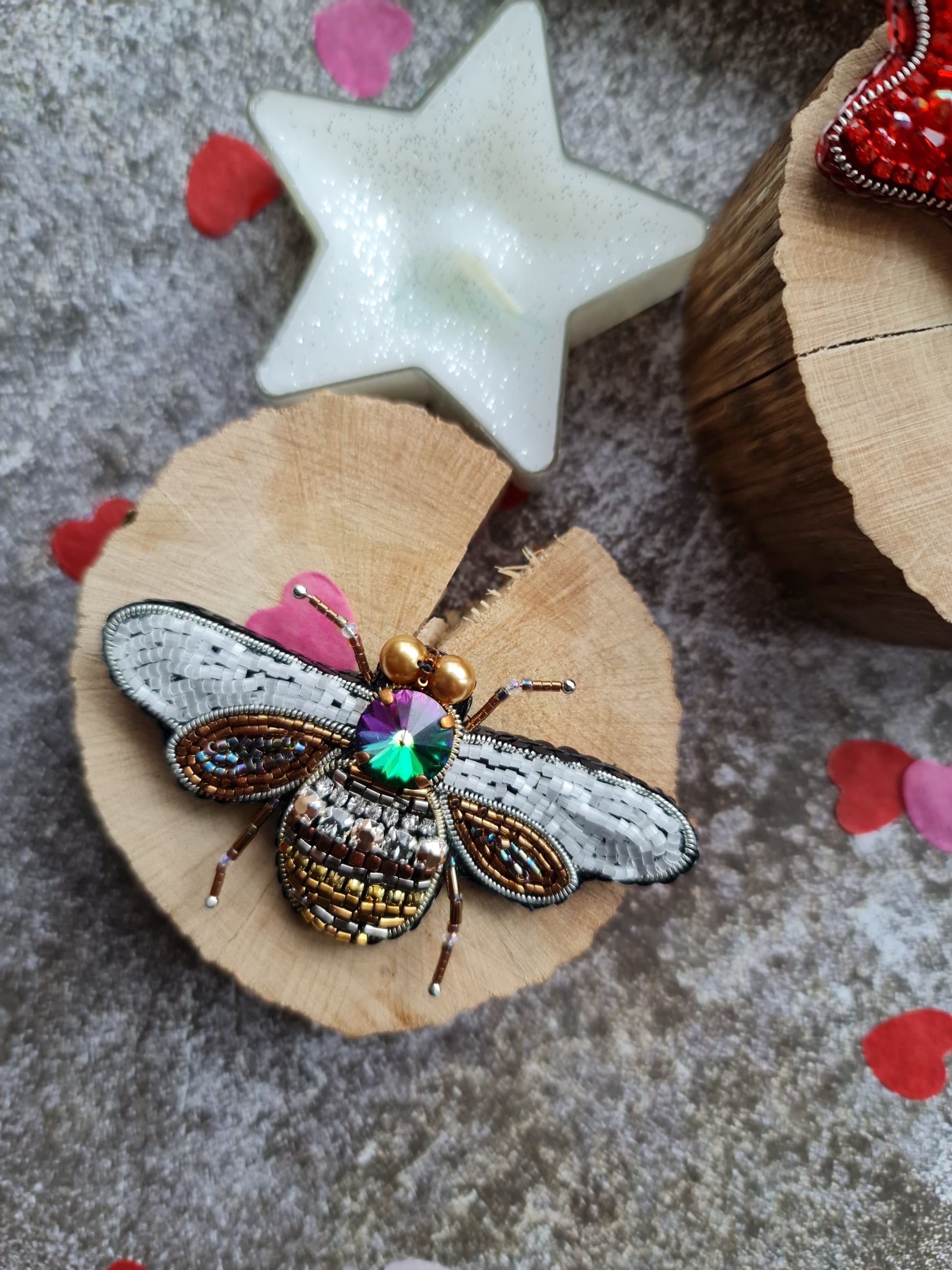 Gold Bee Beaded Brooch Pin