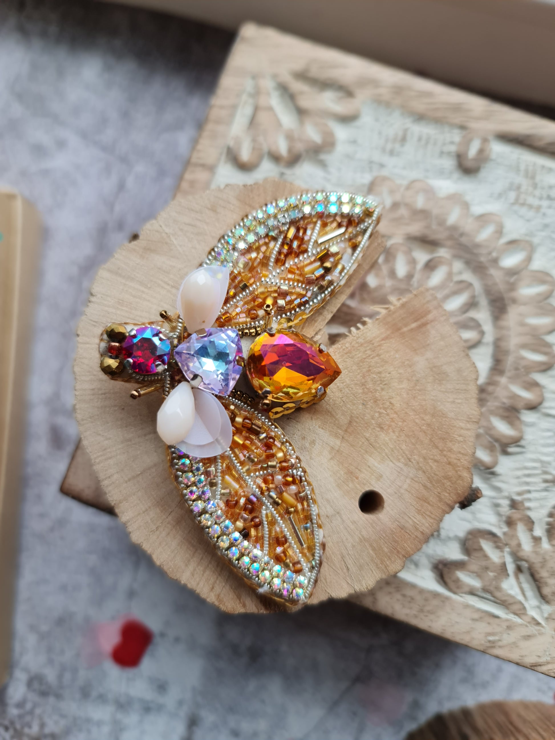 Moth Beaded Brooch