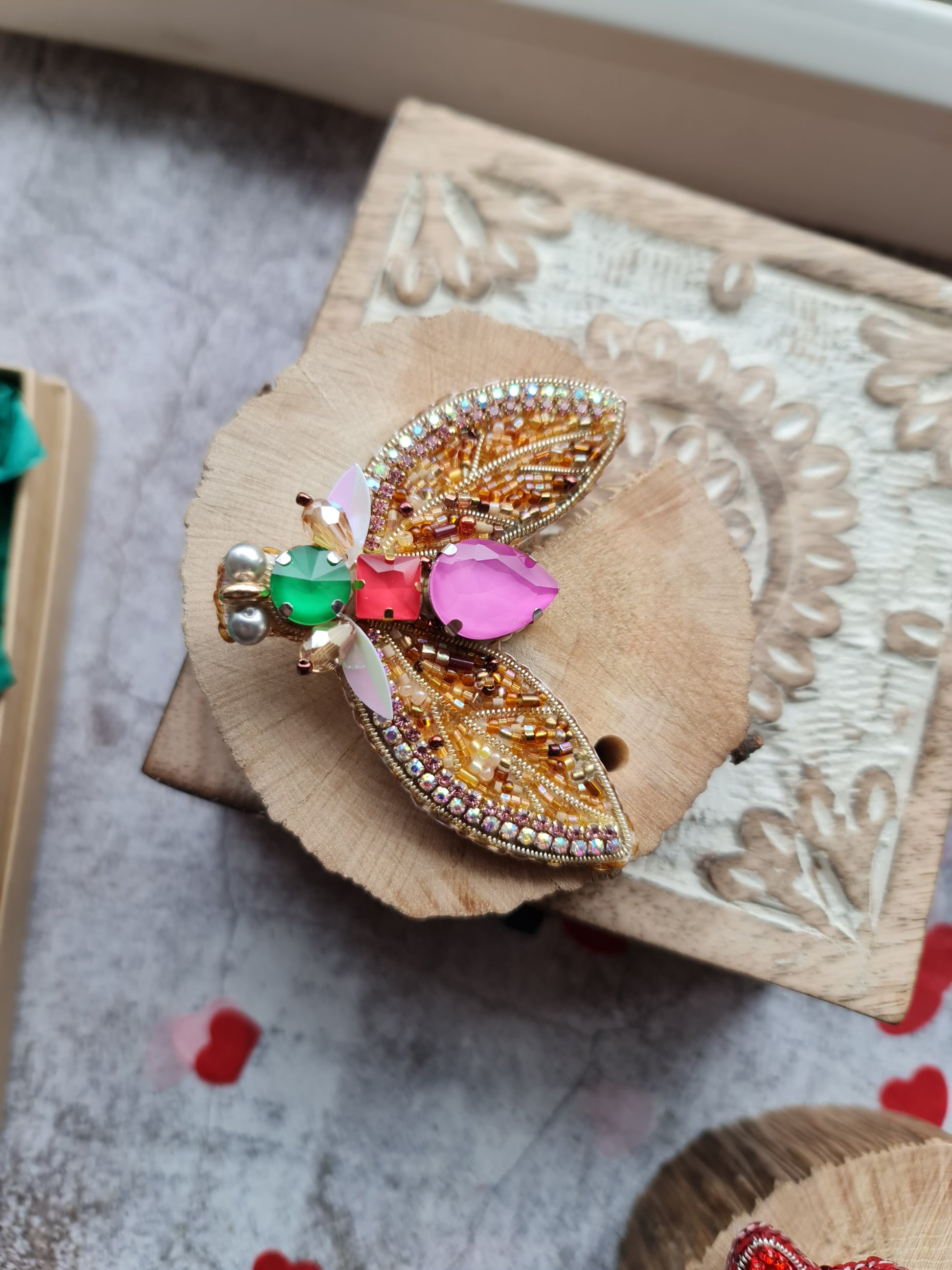 Moth Beaded Brooch