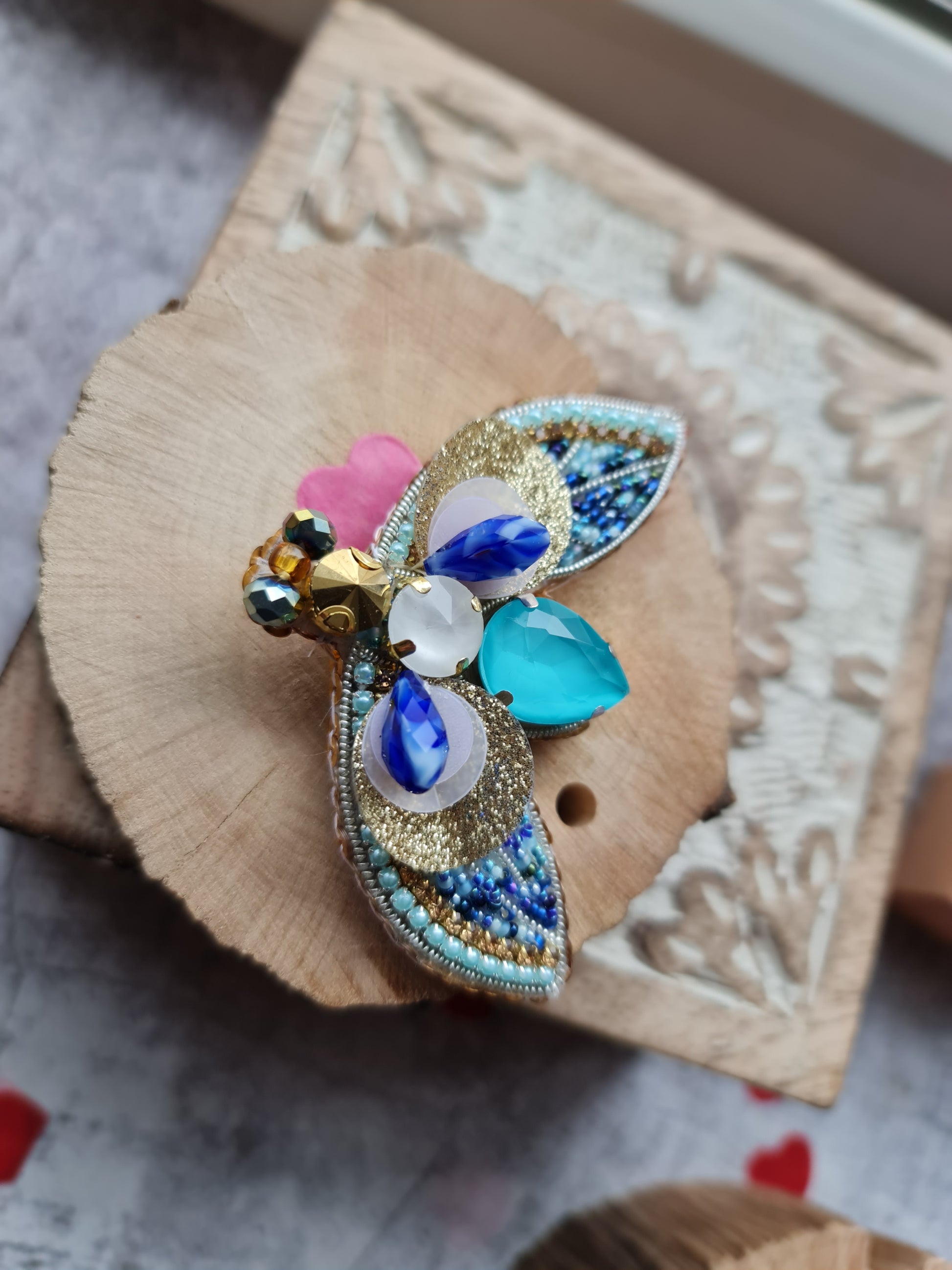 Moth Beaded Brooch