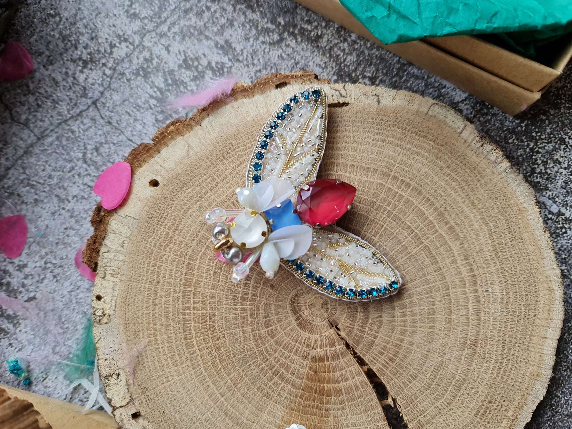 Moth Beaded Brooch
