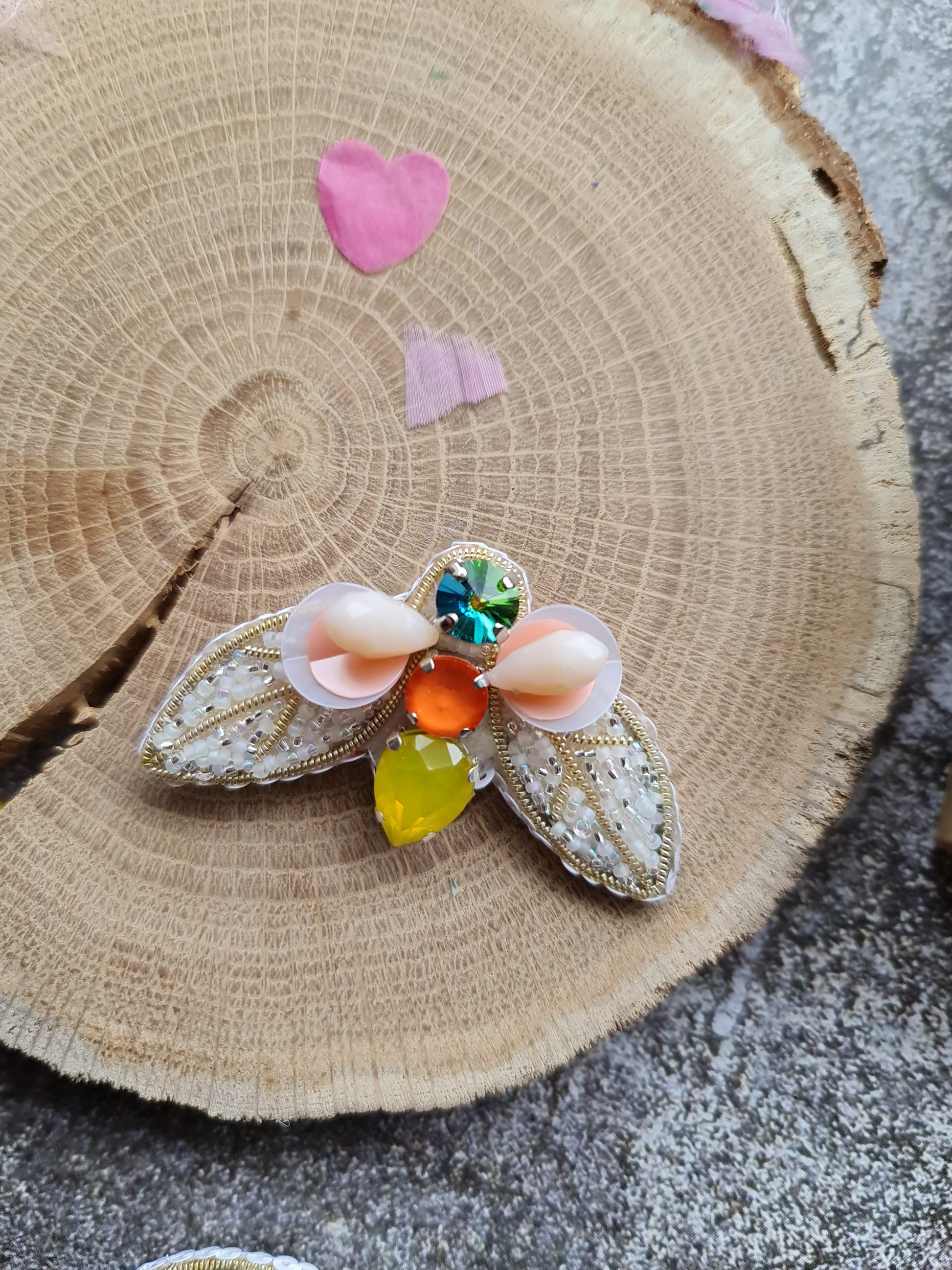 Moth Beaded Brooch