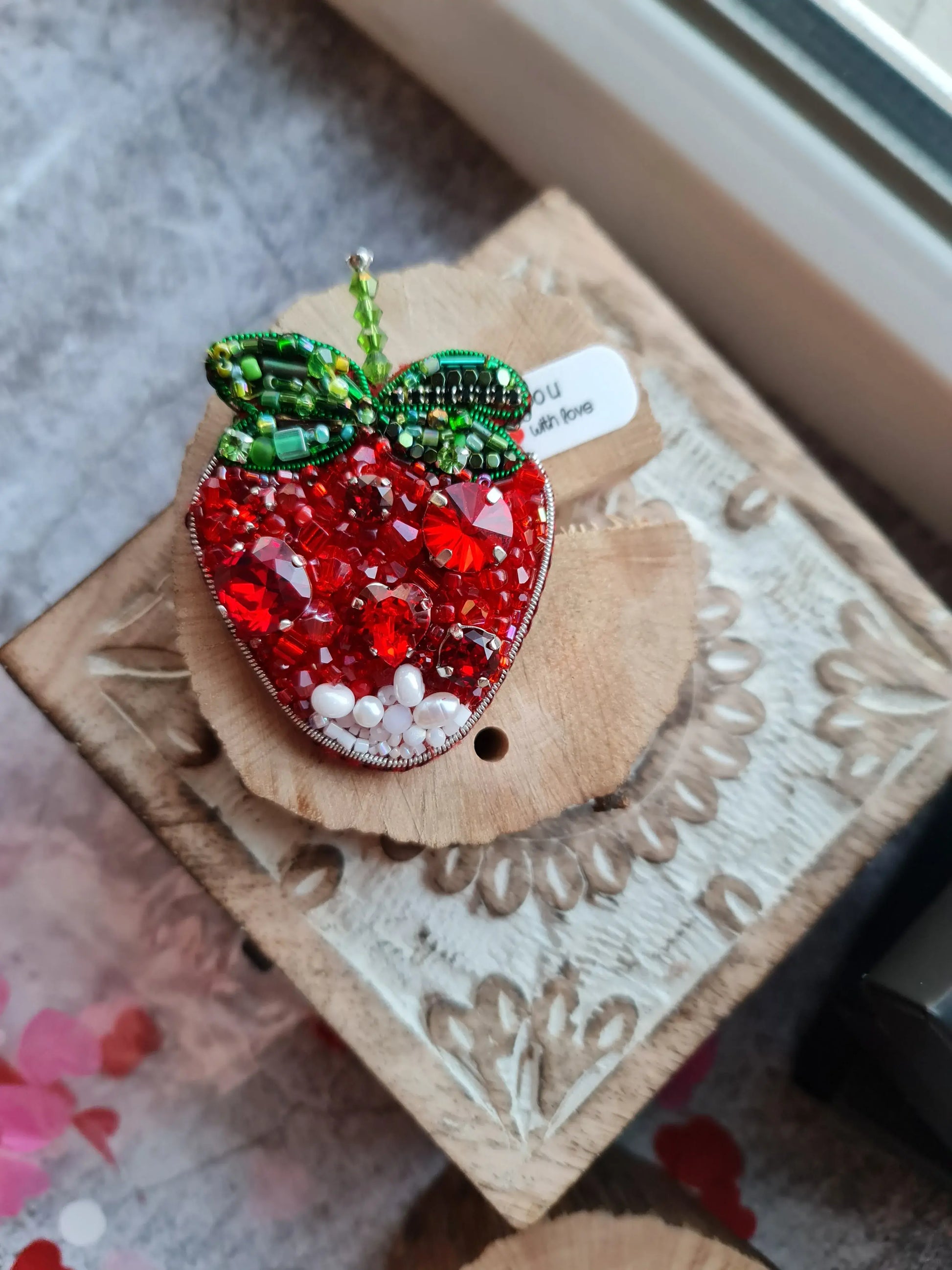 Red Strawberry Beaded Brooch