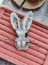 Gray bunny face beaded brooch hand embroidered with long ears whiskers and fluffy details