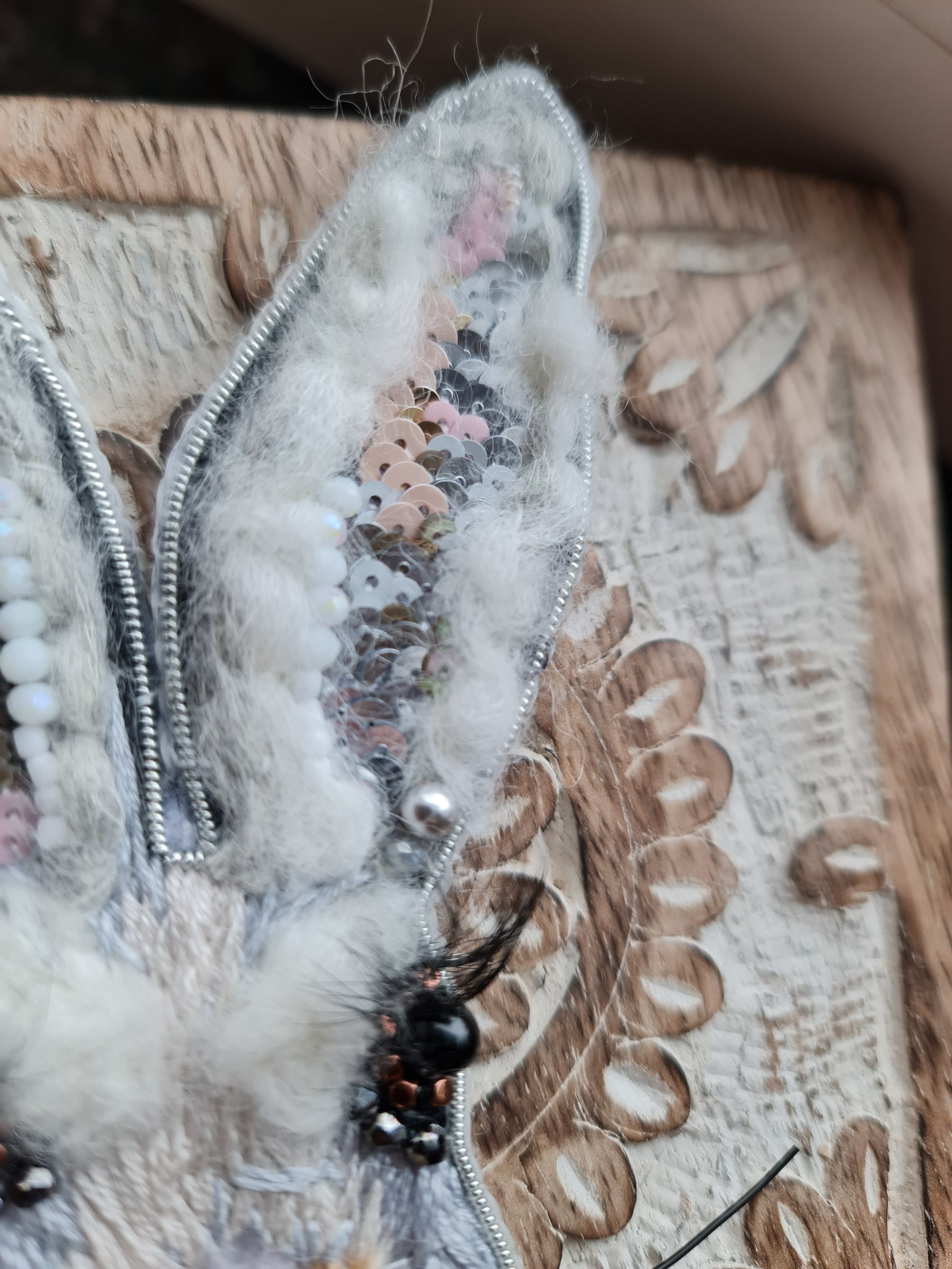 Gray Bunny Face Beaded Brooch