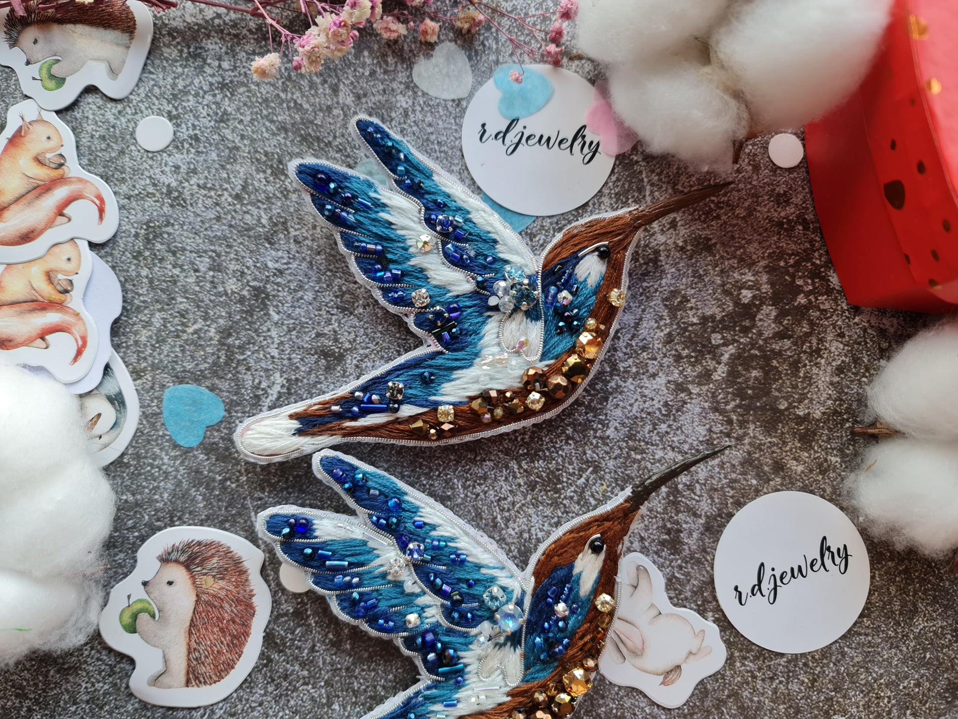 Hummingbird Beaded Brooch