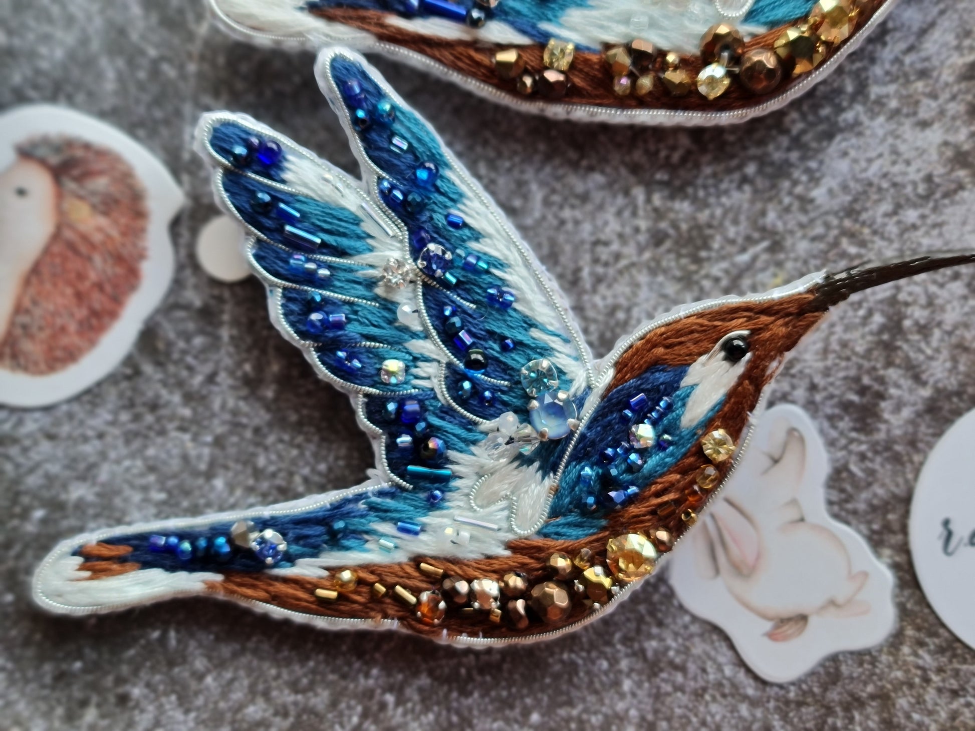 Hummingbird Beaded Brooch