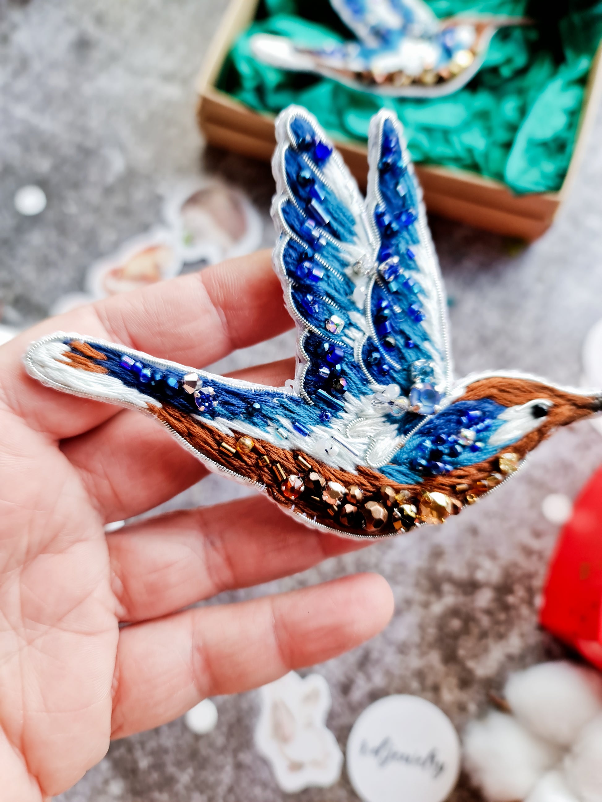 Hummingbird Beaded Brooch