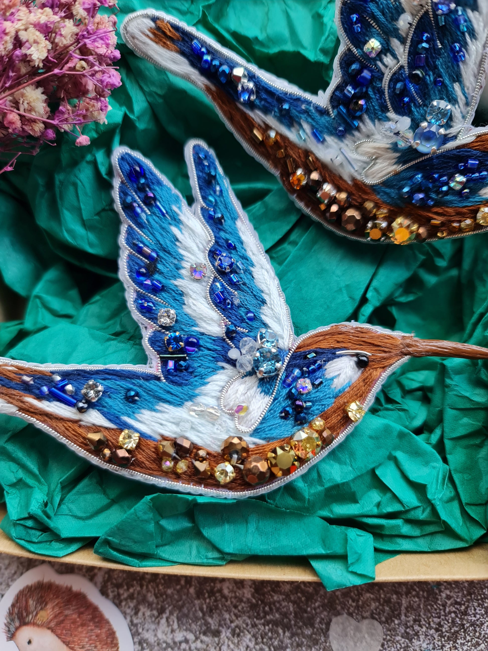 Hummingbird Beaded Brooch