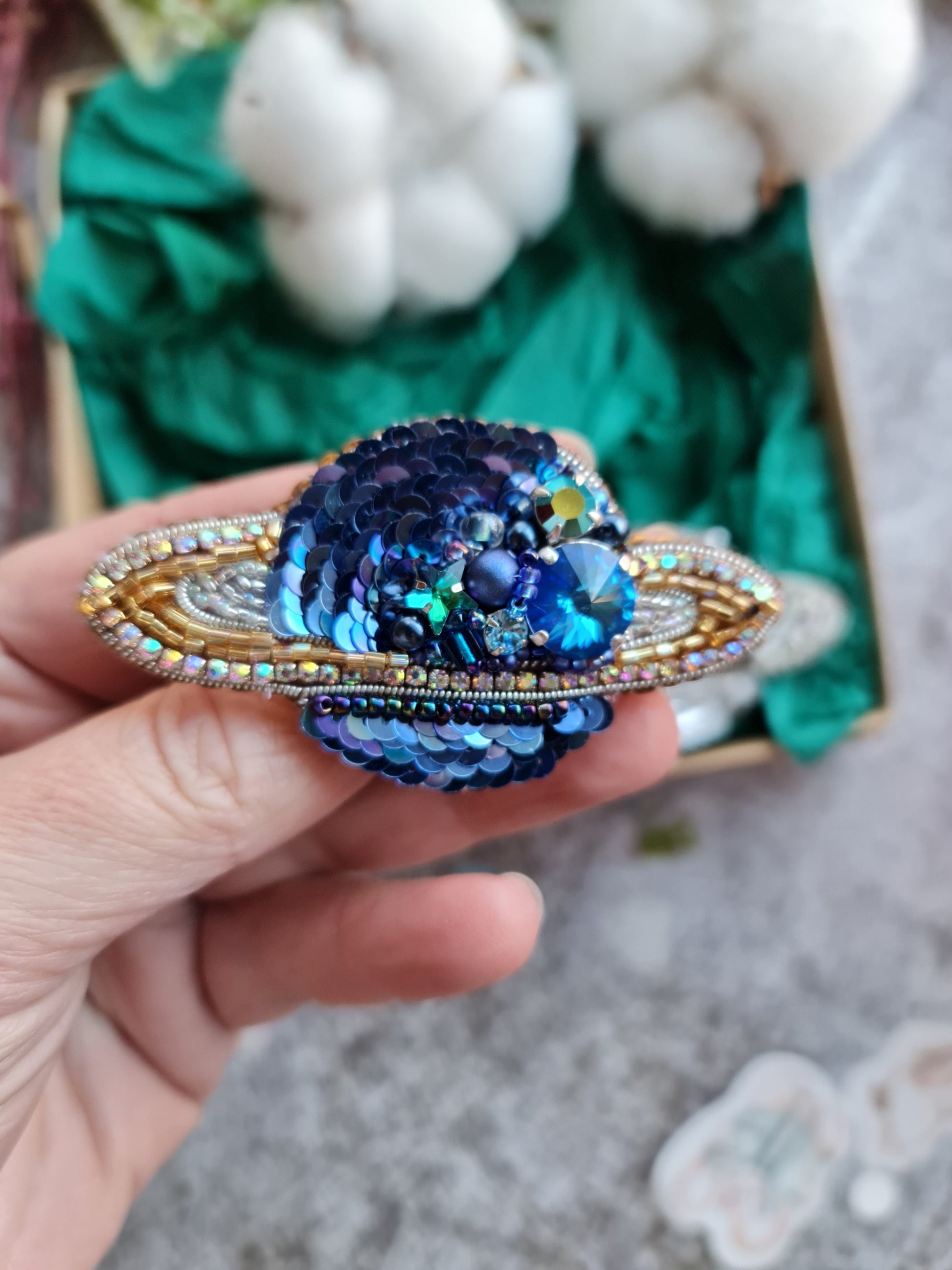 Saturn Planet Beaded Brooch