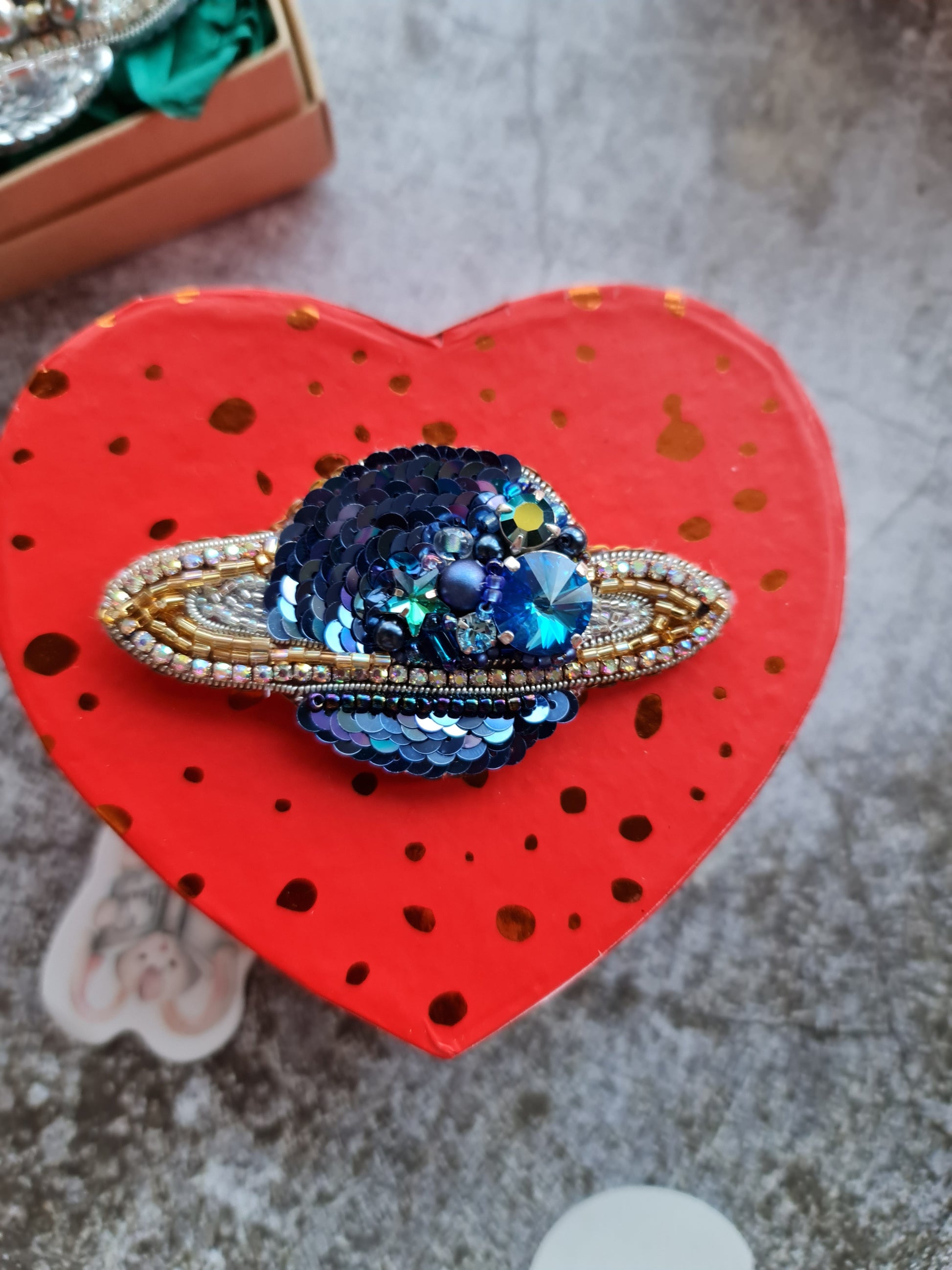 Saturn Planet Beaded Brooch