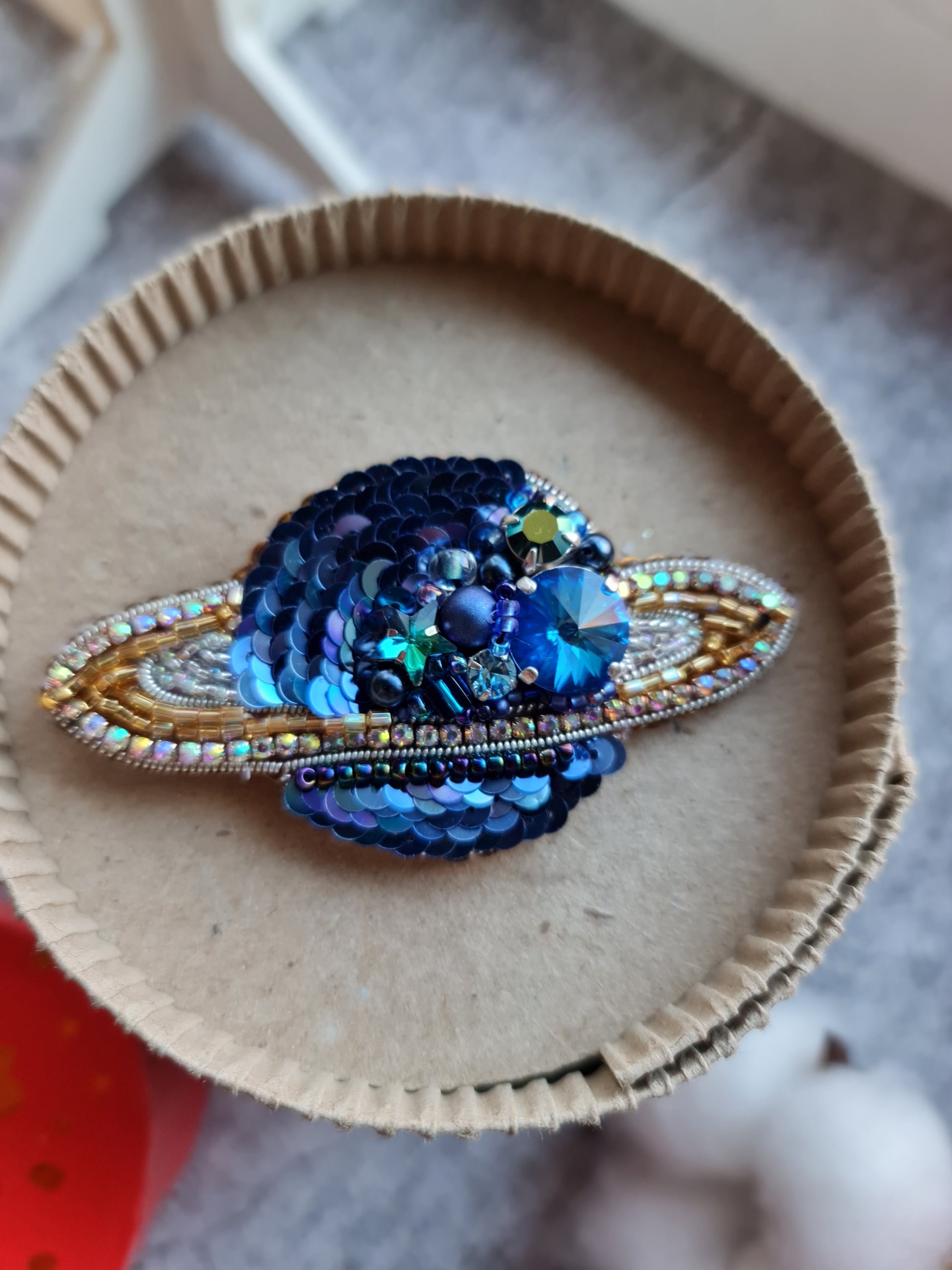 Saturn Planet Beaded Brooch