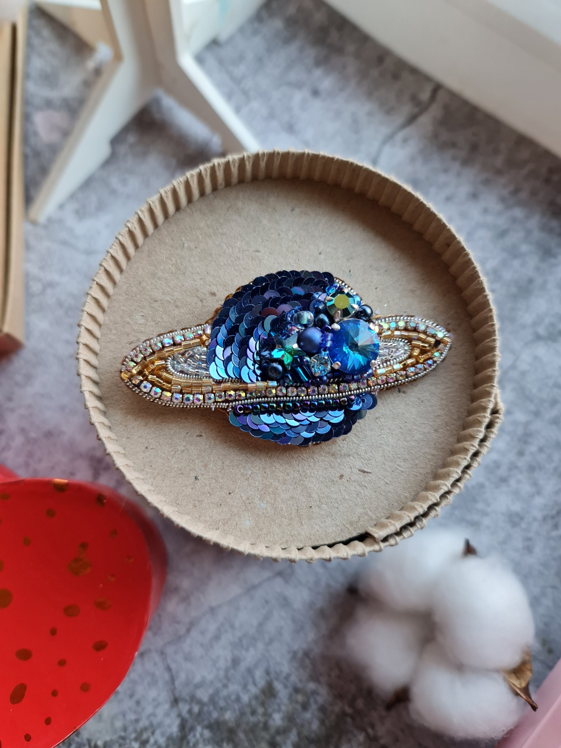 Saturn Planet Beaded Brooch