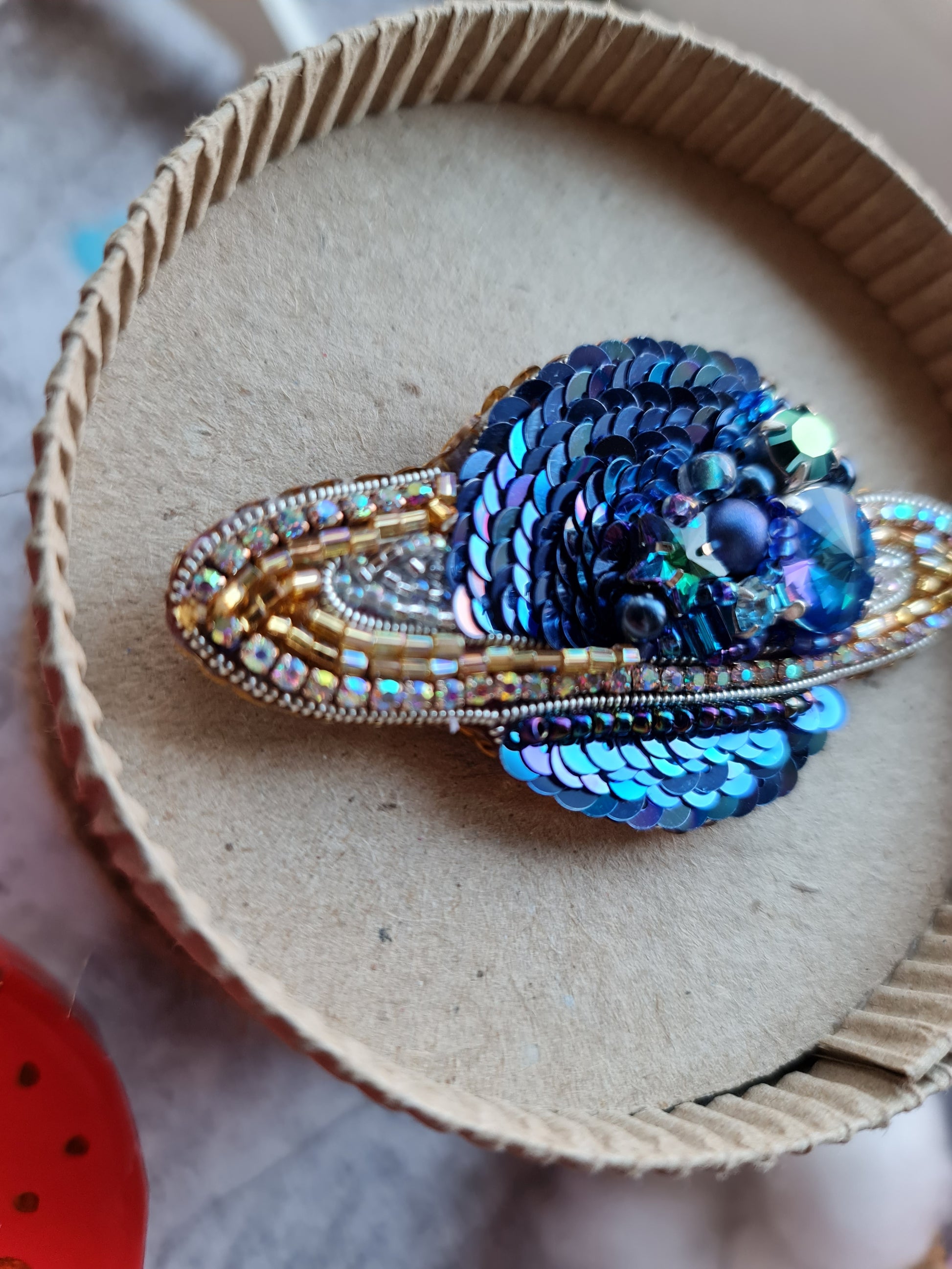 Saturn Planet Beaded Brooch