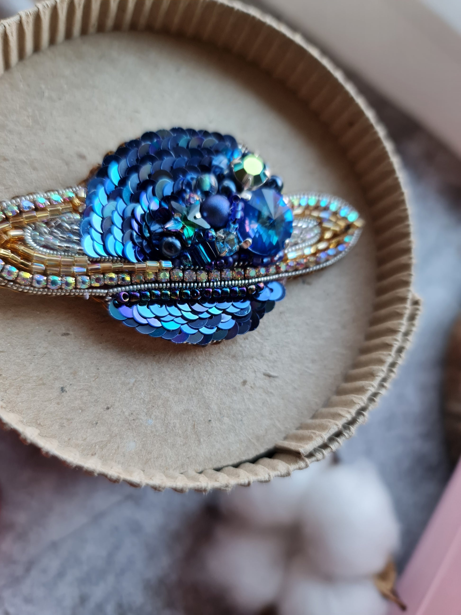 Saturn Planet Beaded Brooch