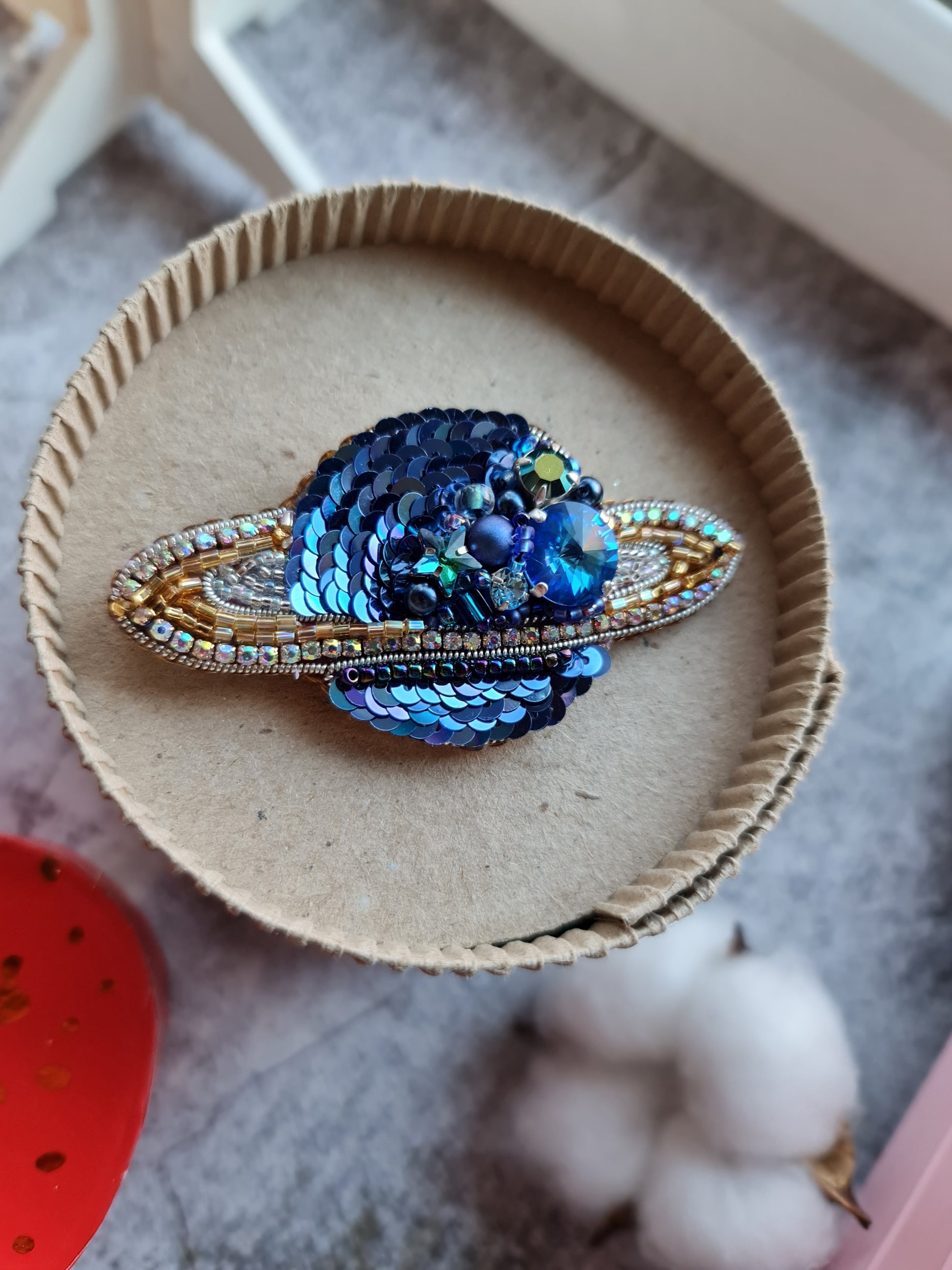 Saturn Planet Beaded Brooch