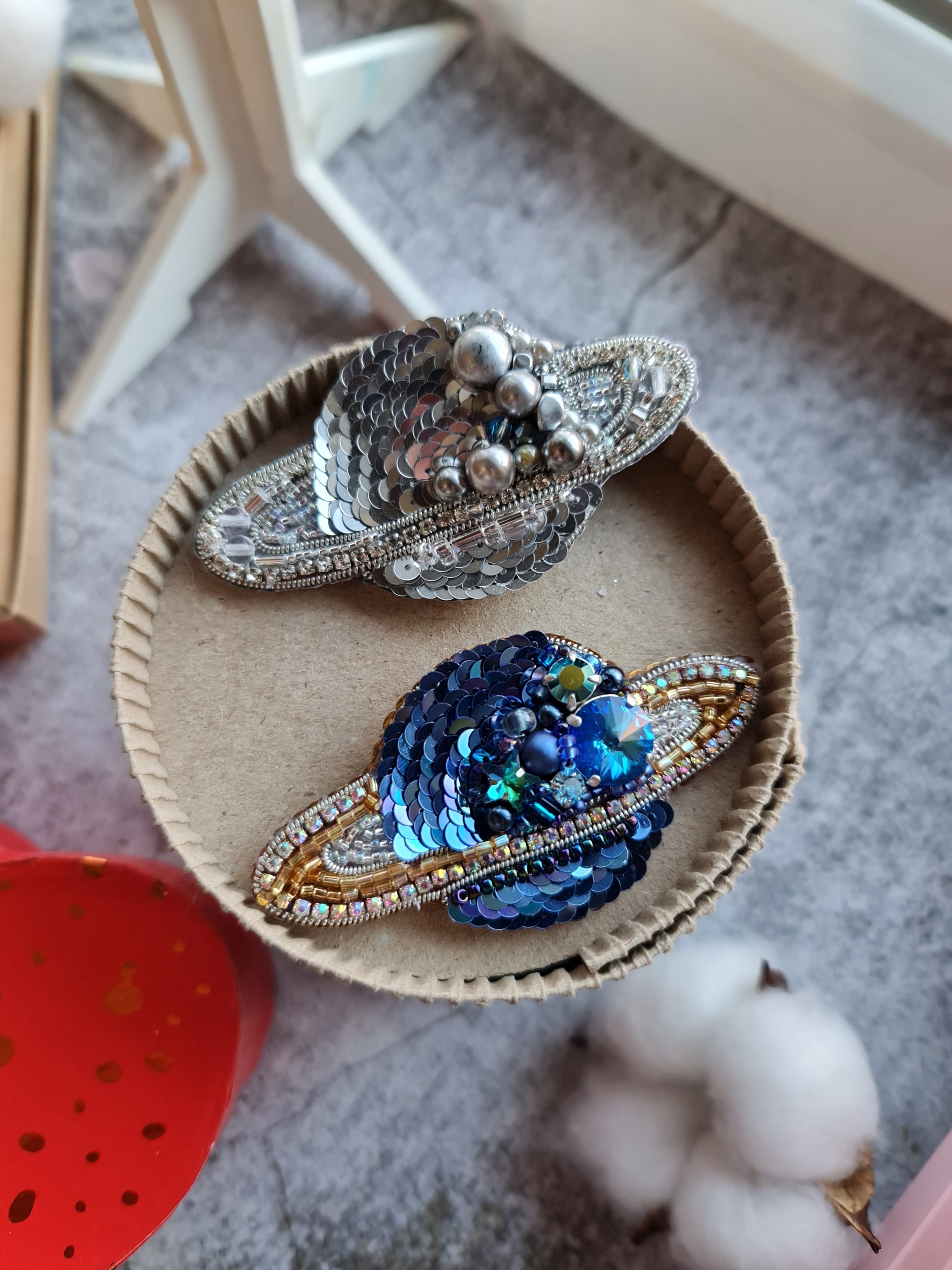 Saturn Planet Beaded Brooch