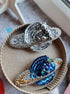 Hand embroidered Saturn planet brooch with beads crystals sequins and celestial details