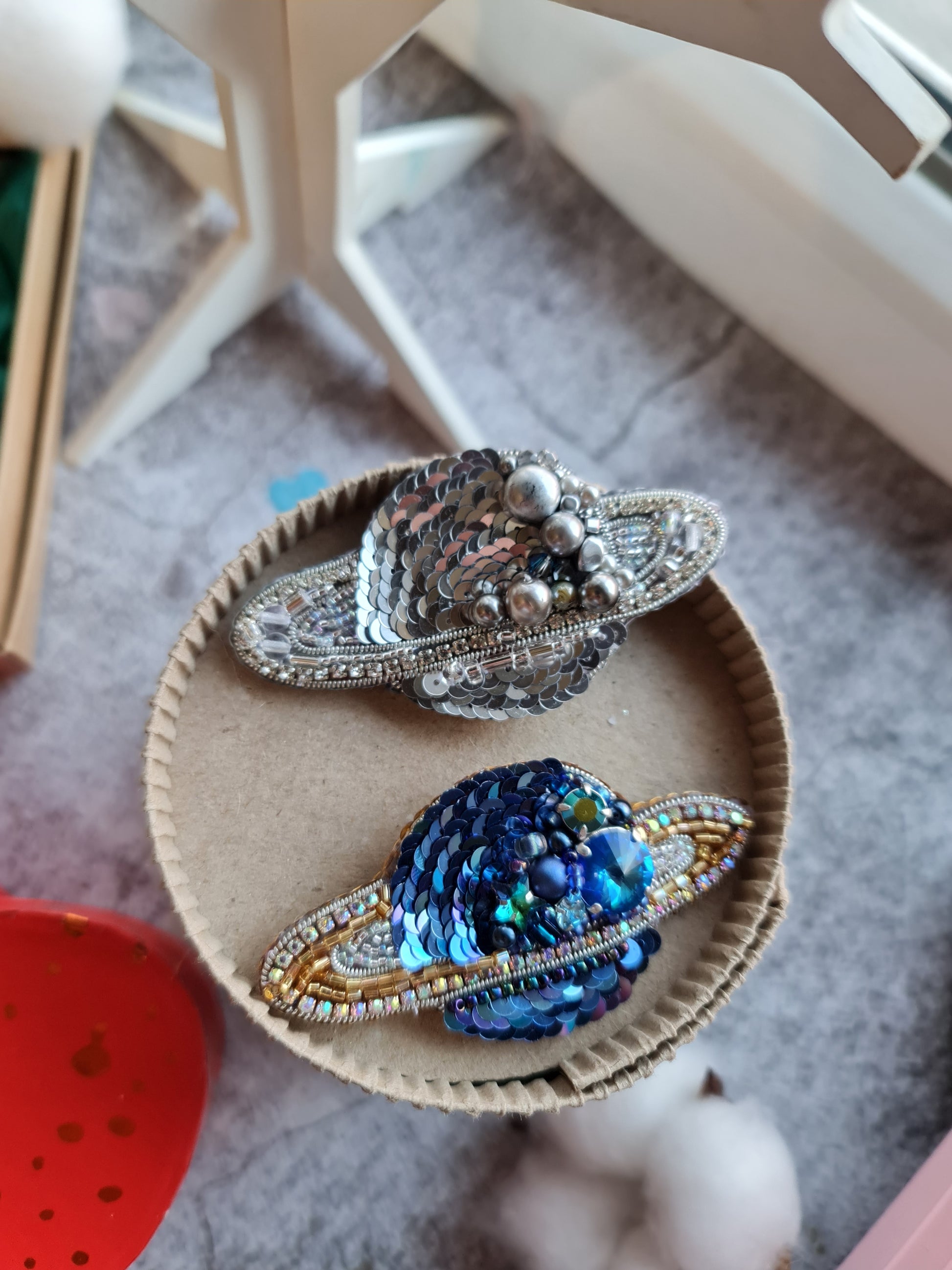 Saturn Planet Beaded Brooch