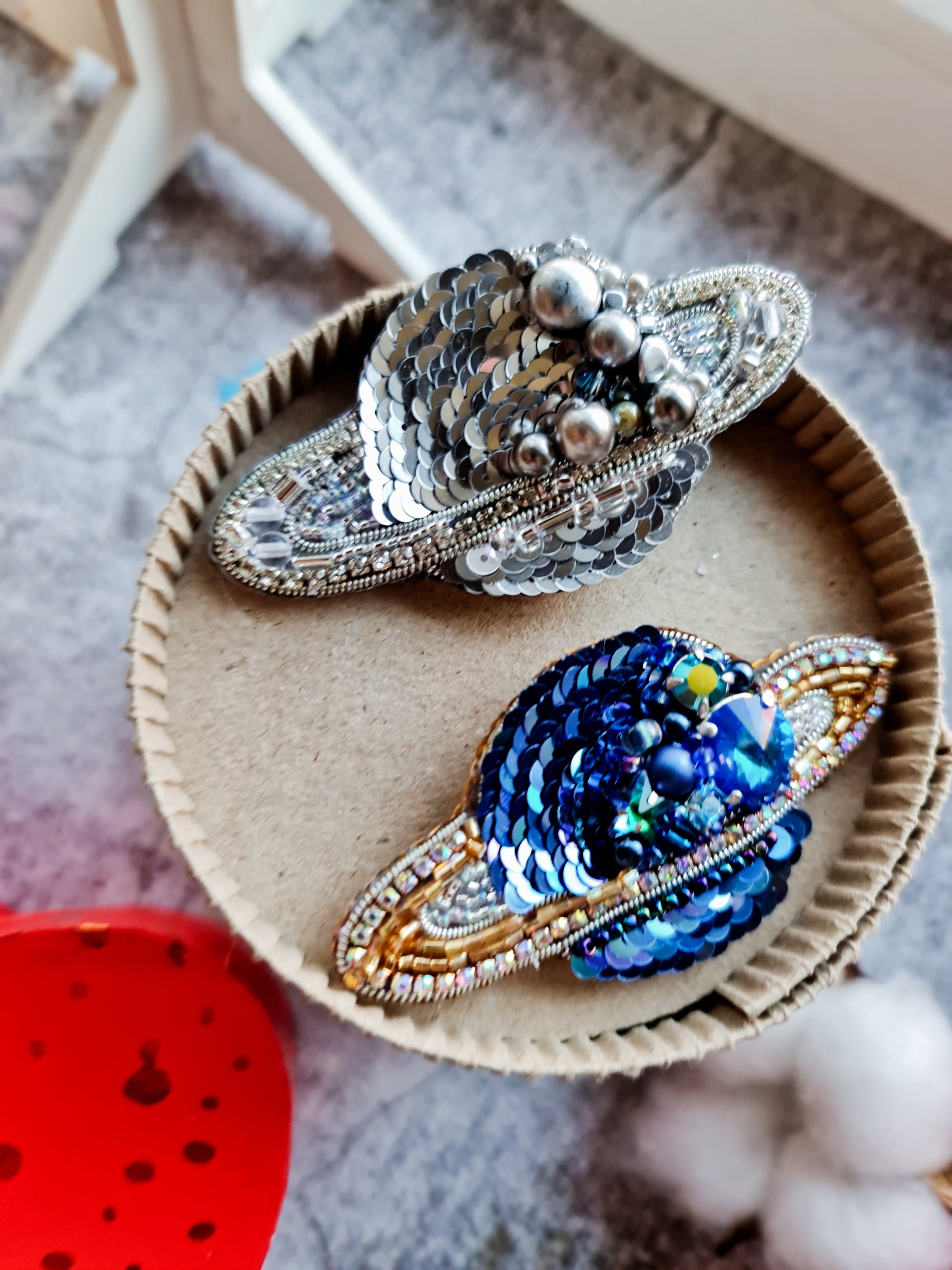Saturn Planet Beaded Brooch