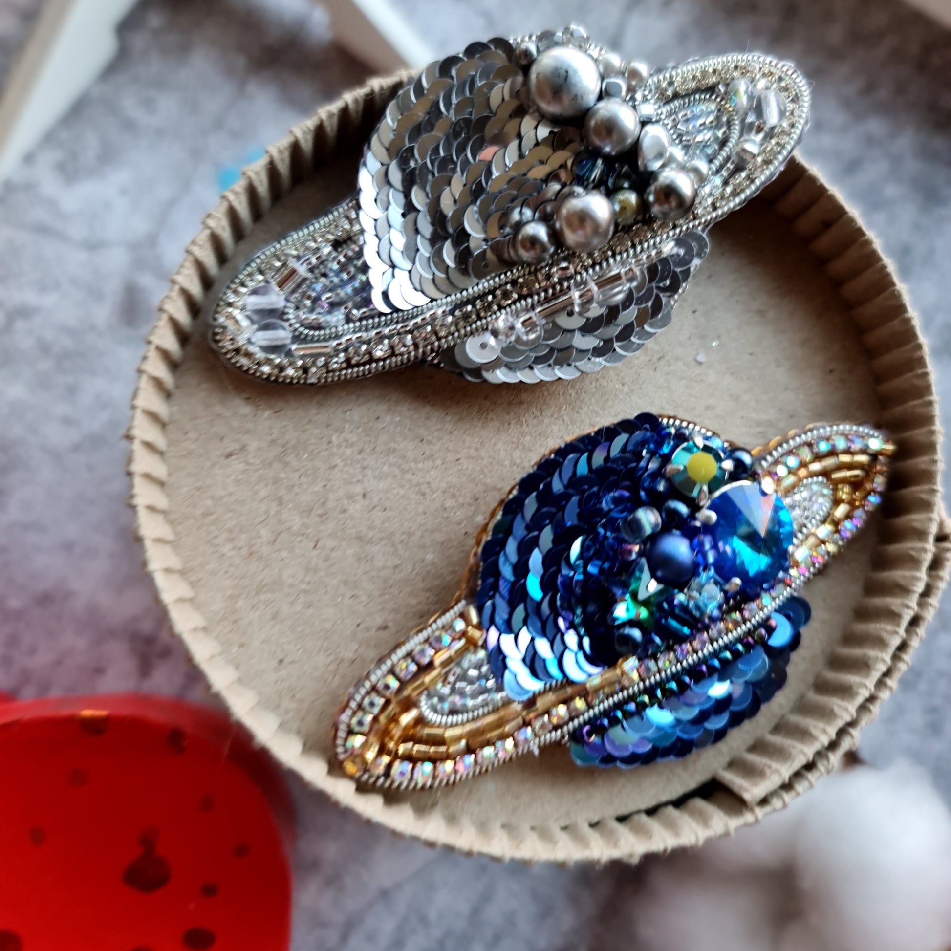 Saturn Planet Beaded Brooch
