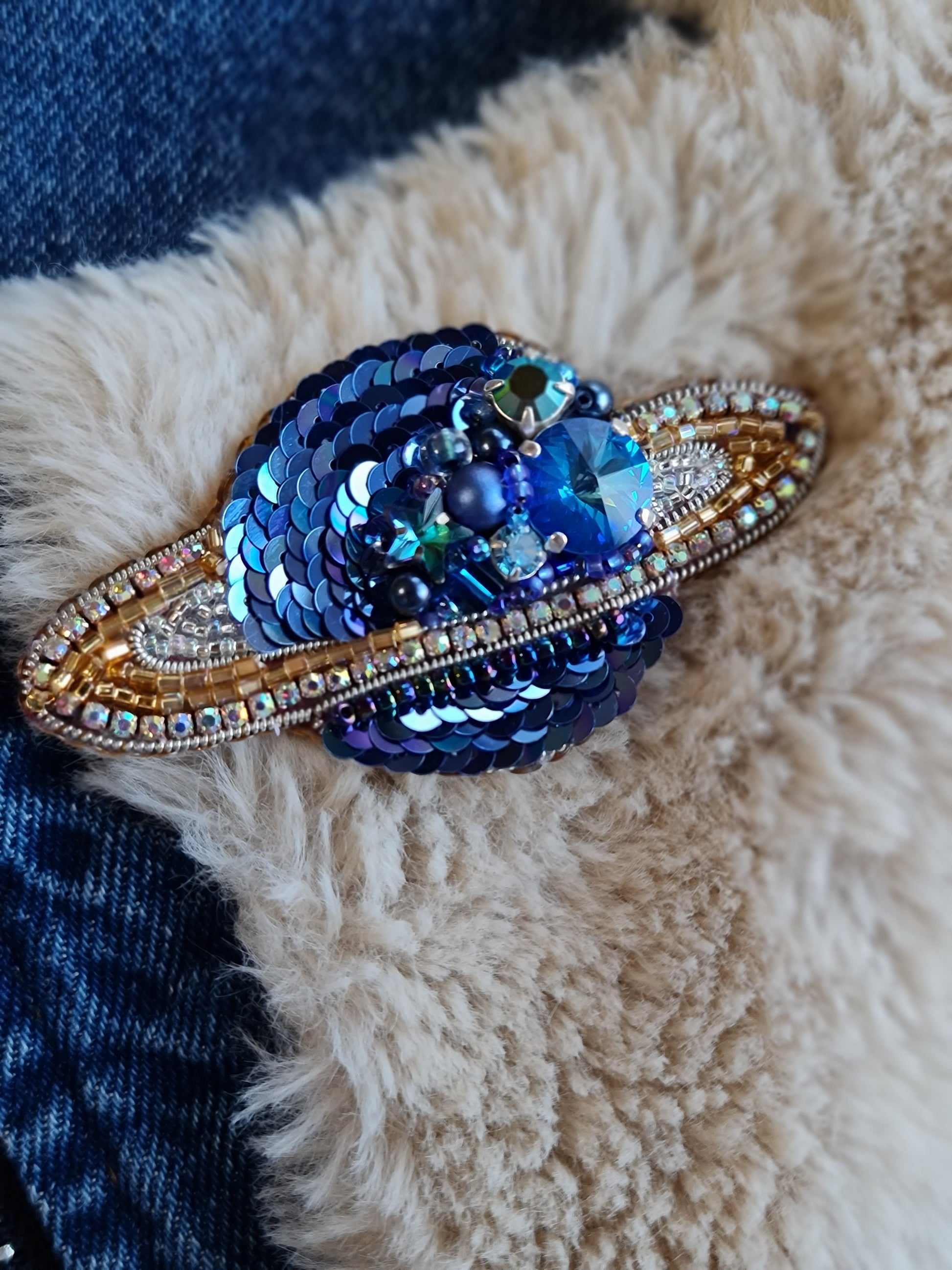 Saturn Planet Beaded Brooch