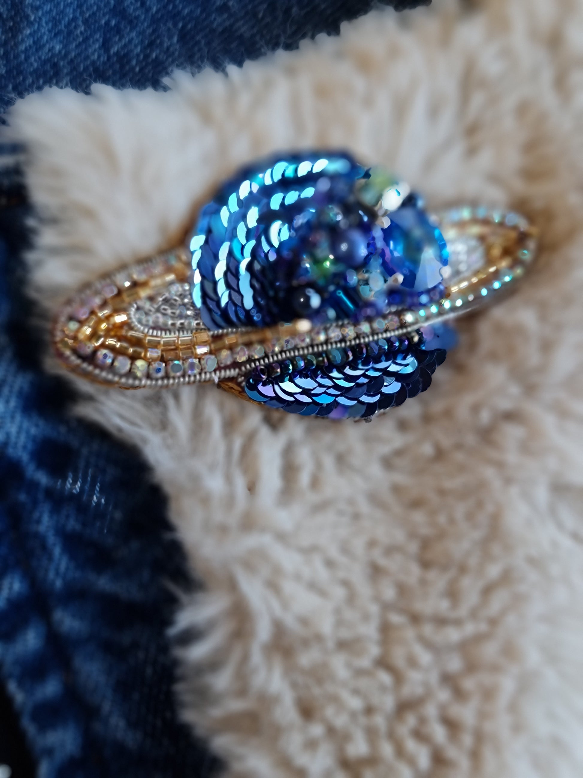 Saturn Planet Beaded Brooch