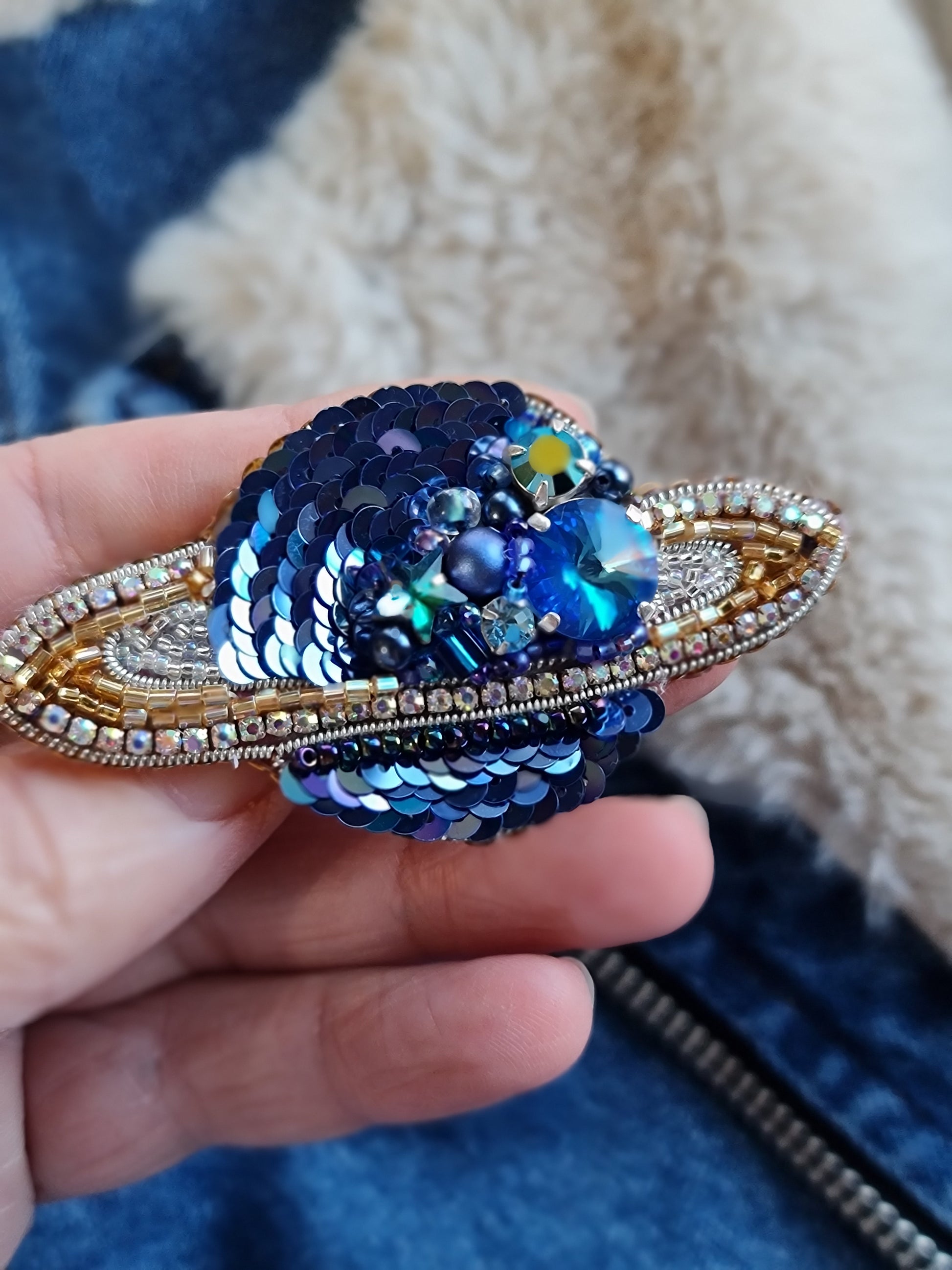 Saturn Planet Beaded Brooch